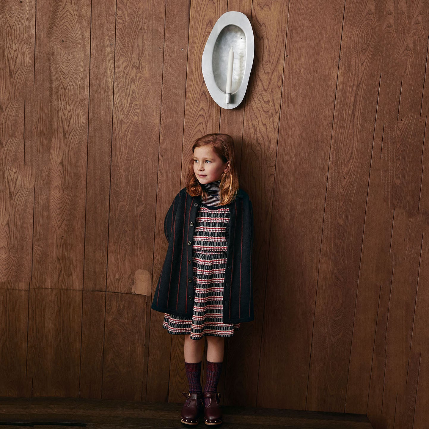 Girls Navy Blue Stripes Wool Dress