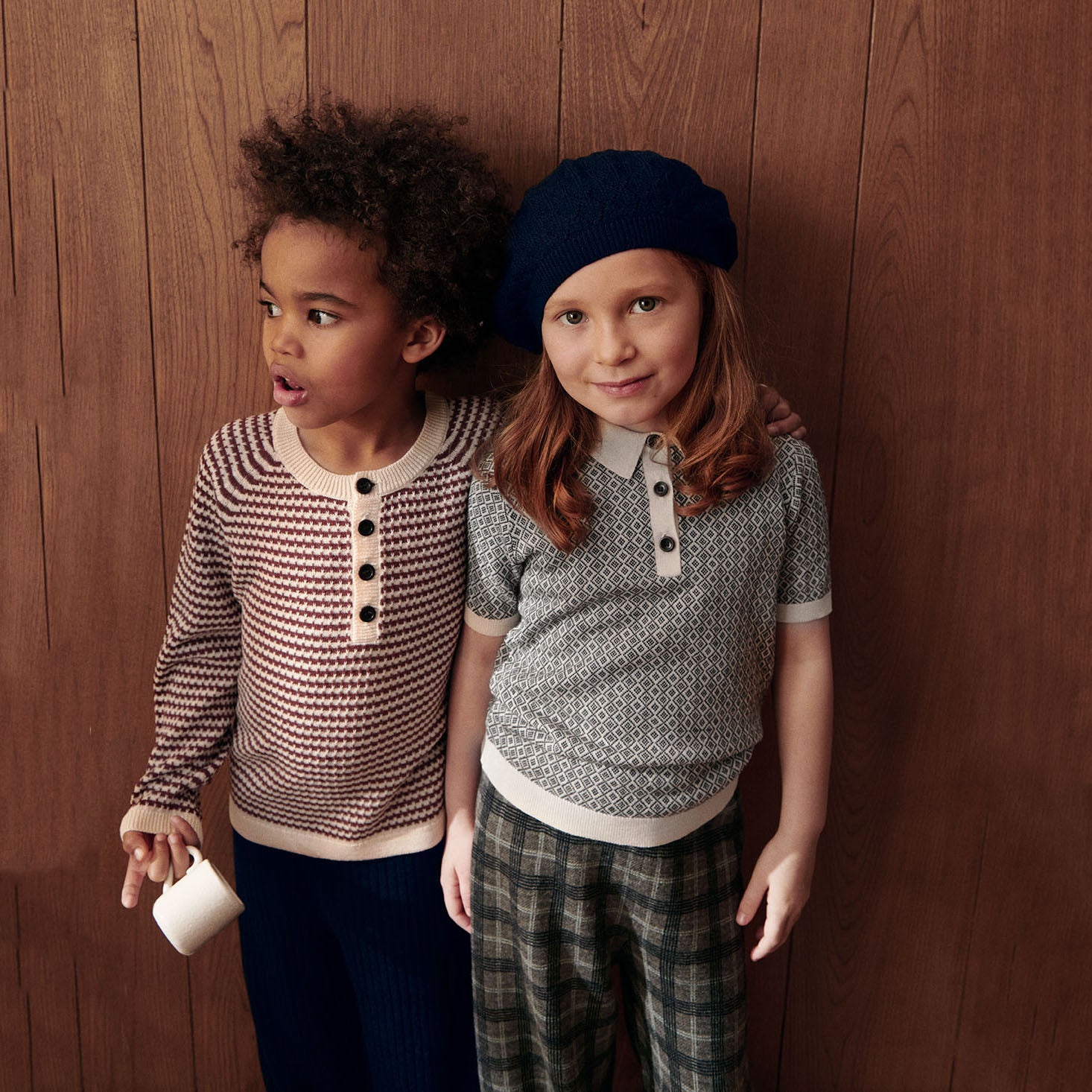 Boys & Girls Navy Check Wool Polo Shirt