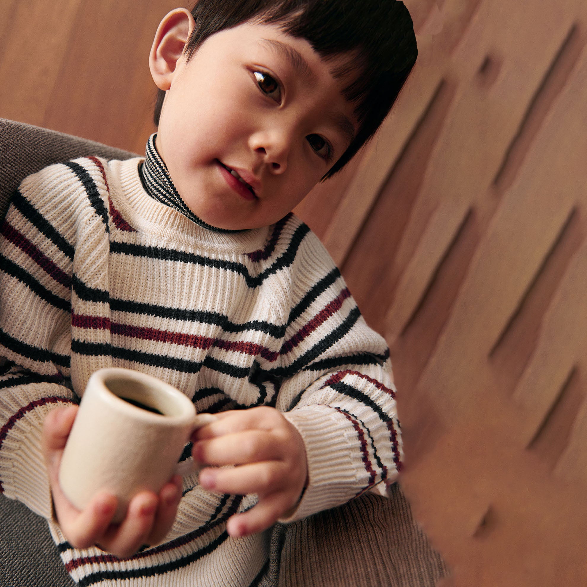 Boys & Girls White Stripes Wool Sweater