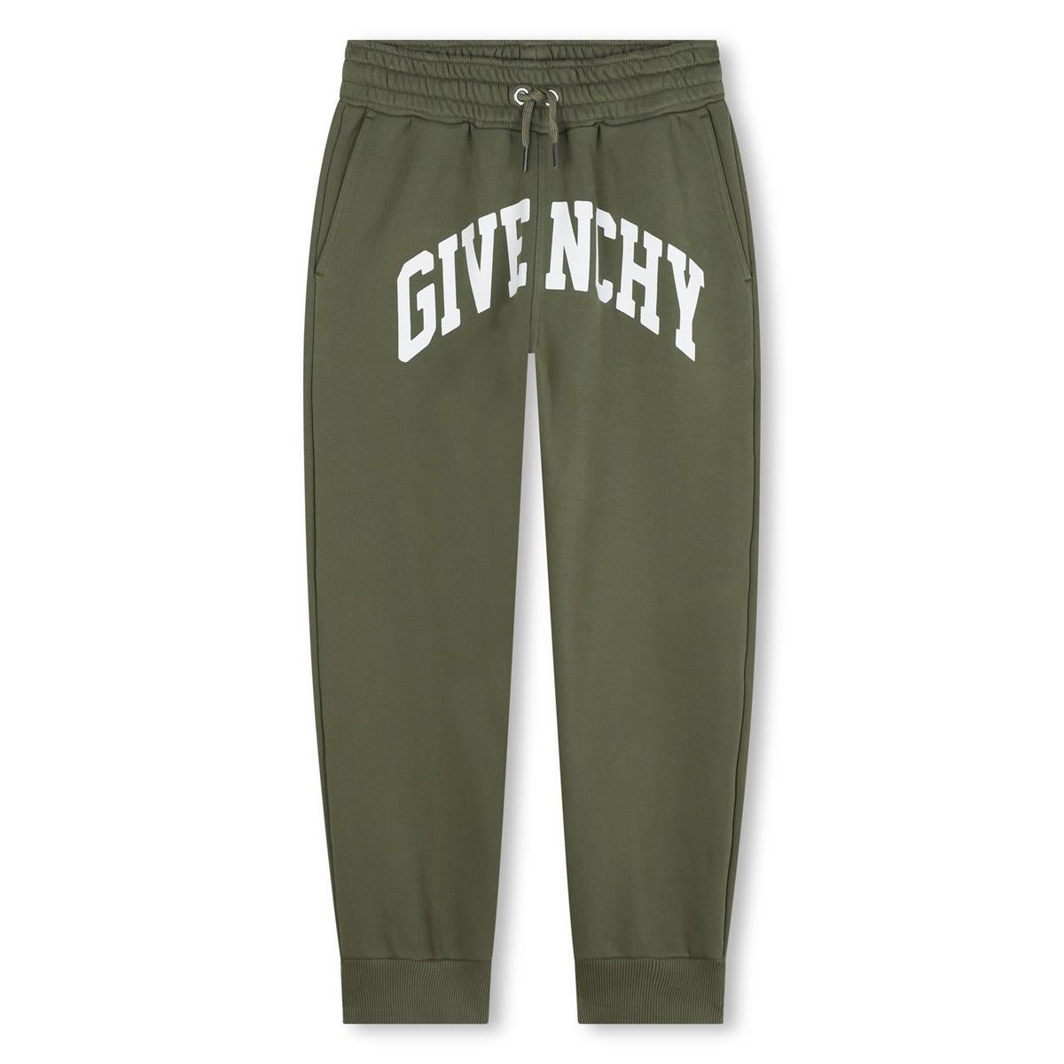 Boys Green Logo Cotton Trousers