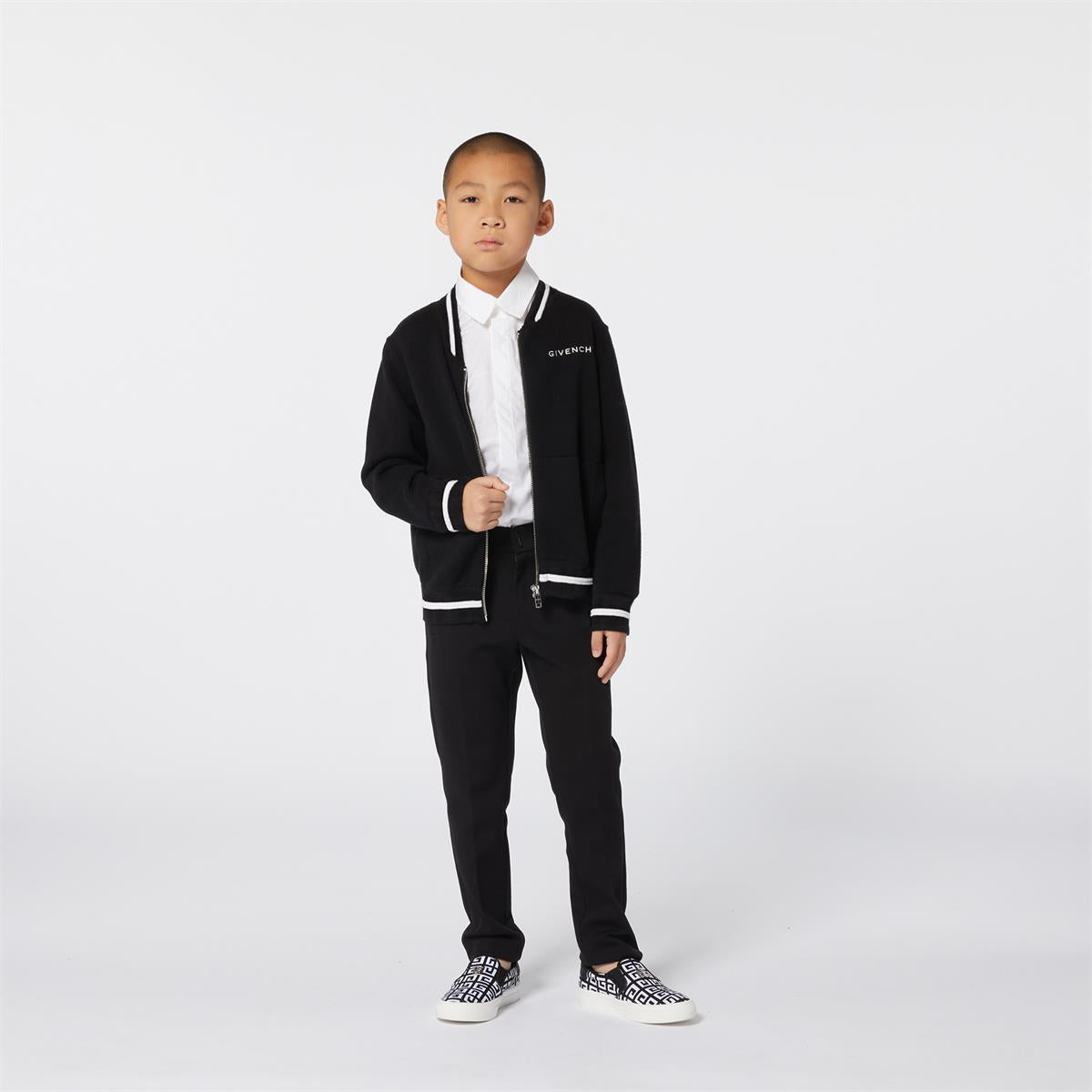 Boys Black Cotton Zip-Up Jacket