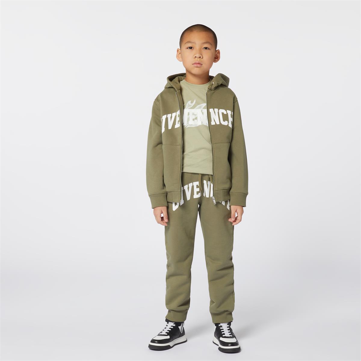 Boys Dark Green Cotton Zip-Up Top