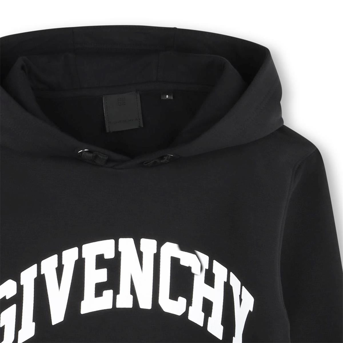 Boys Black Logo Hooded Cotton Sweatshirt