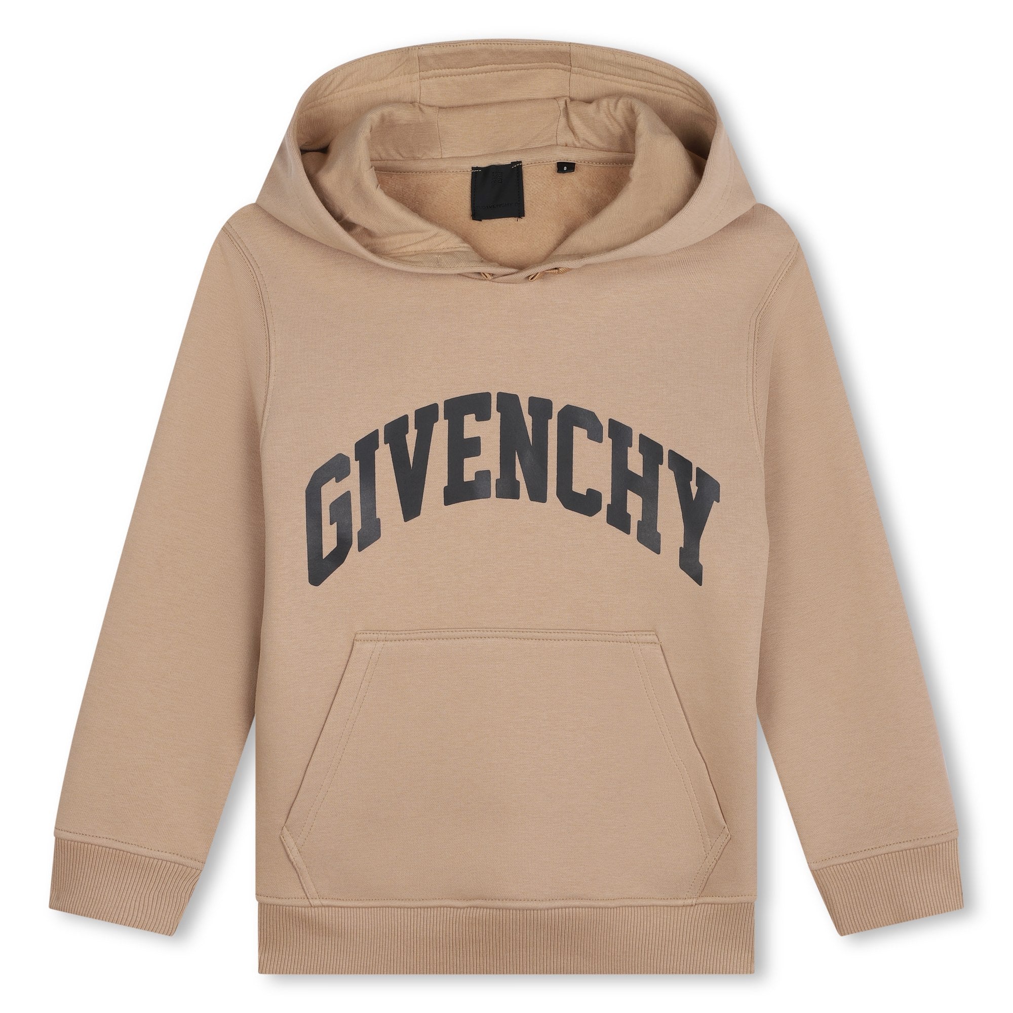 Boys Beige Logo Hooded Cotton Sweatshirt