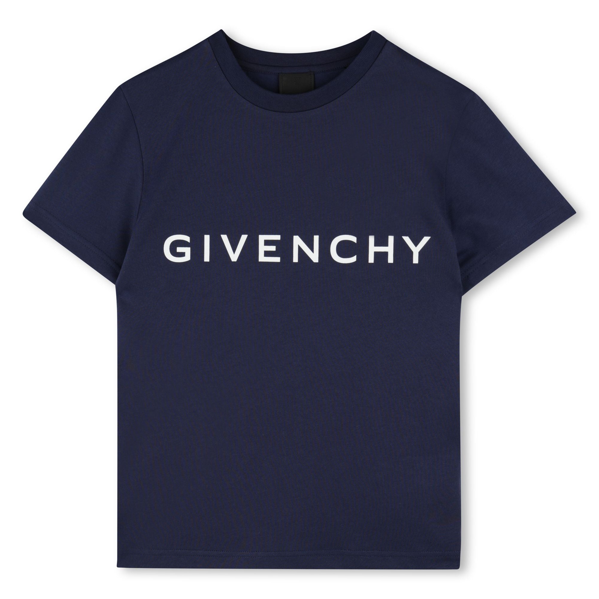 Boys Dark Blue Logo Cotton T-Shirt