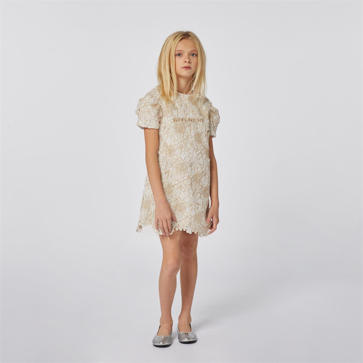 Girls Beige Embroidered Dress