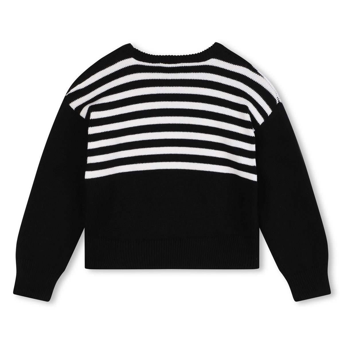 Girls Black Stripes Cotton Sweater