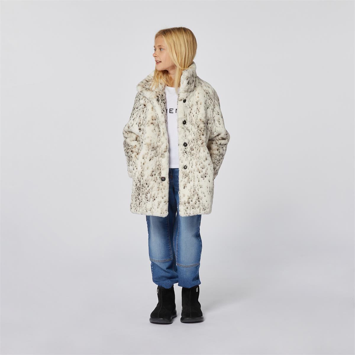 Girls Beige Faux Fur Coat