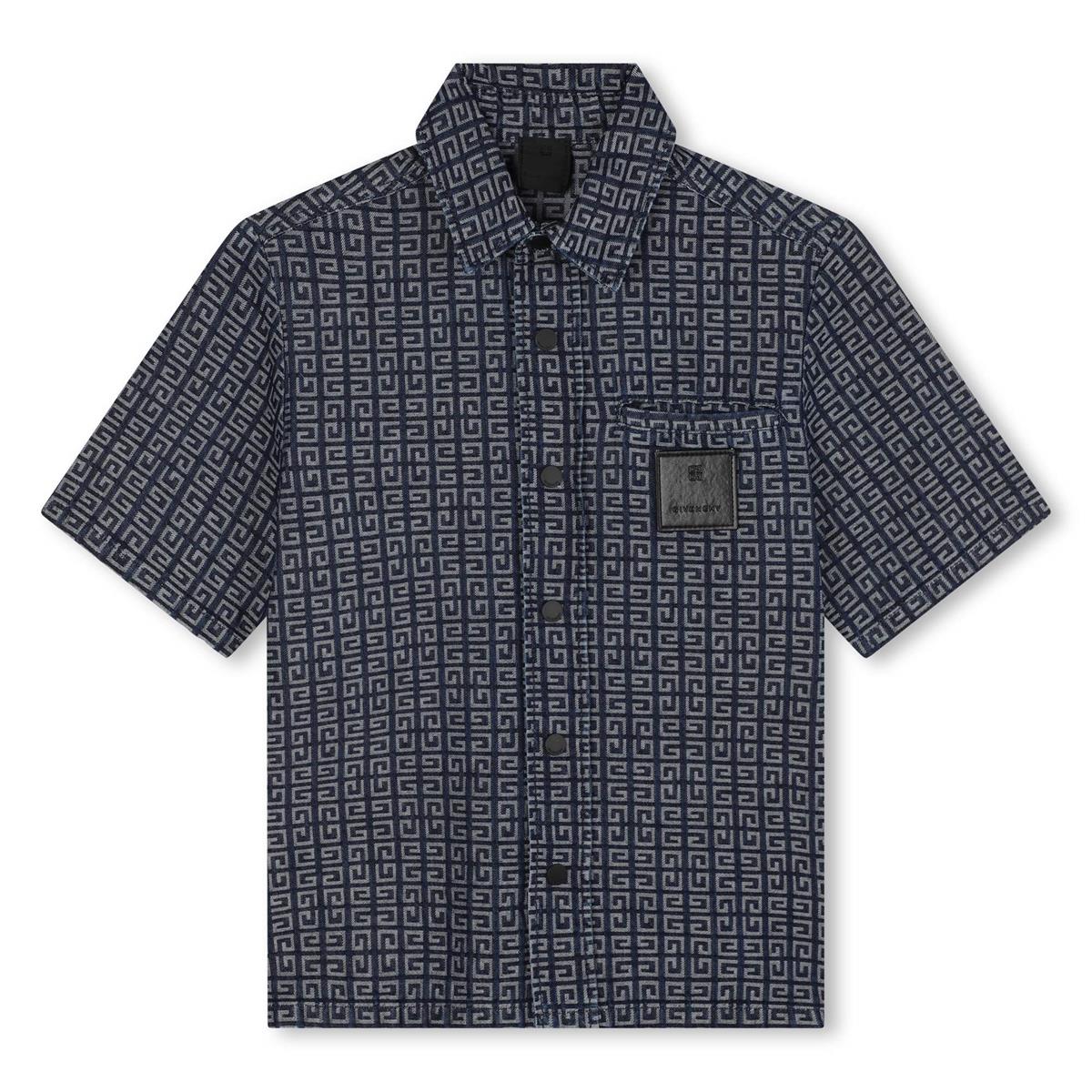 Boys Dark Blue Logo Cotton Shirt