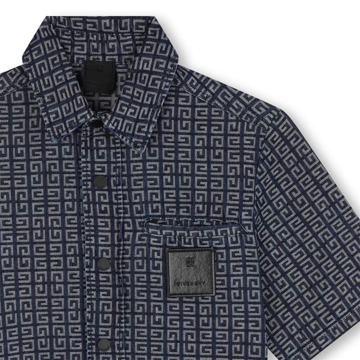 Boys Dark Blue Logo Cotton Shirt