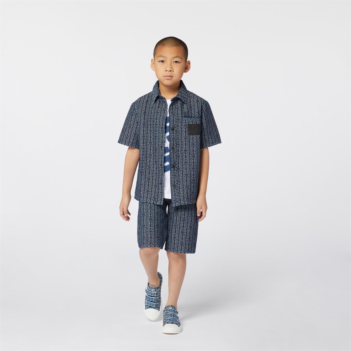 Boys Dark Blue Logo Cotton Shirt