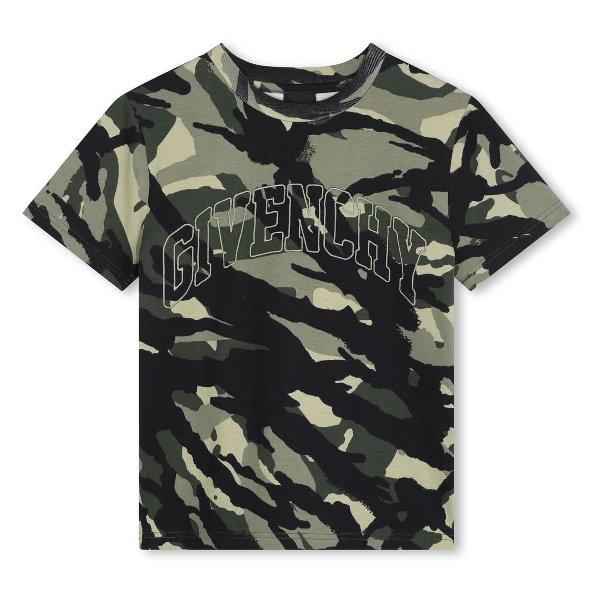 Boys Army Green Logo Cotton T-Shirt