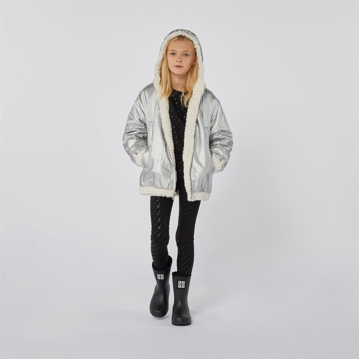 Girls Silver Zip-Up Coat