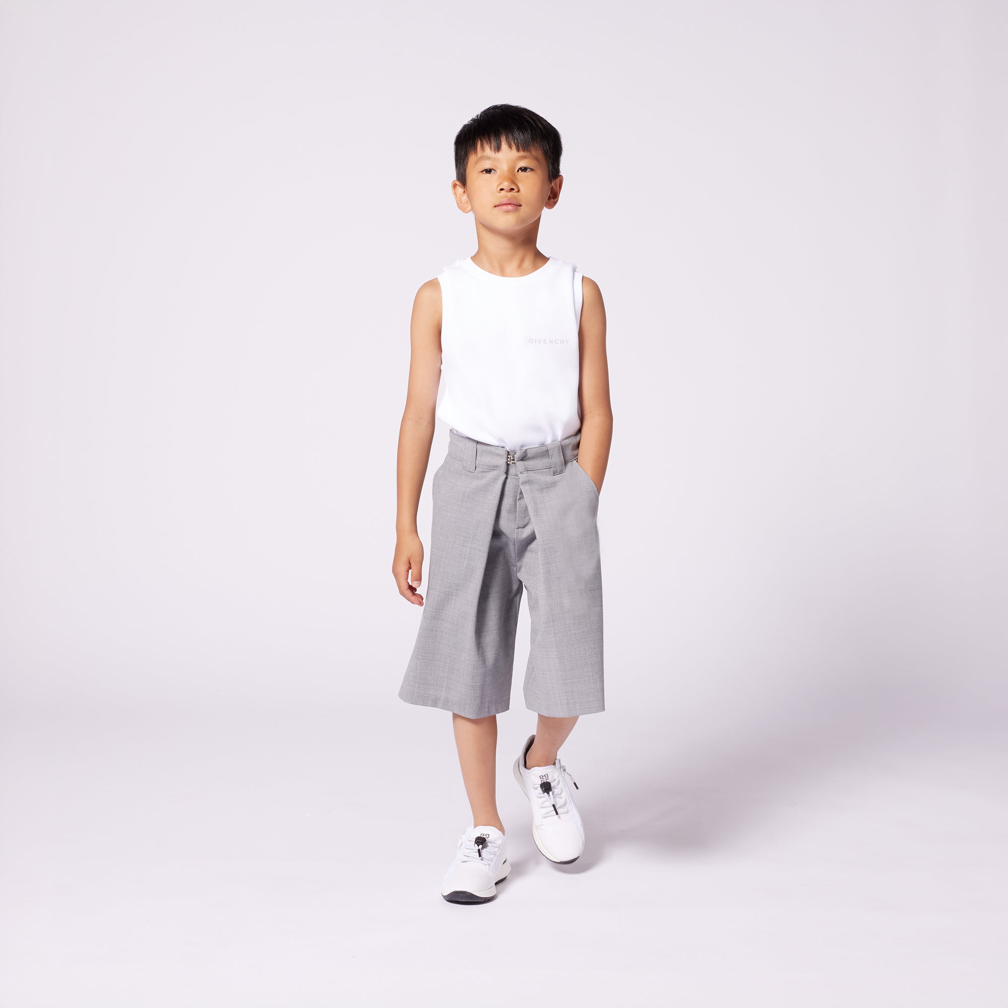 Boys White Printed Logo Cotton Vest