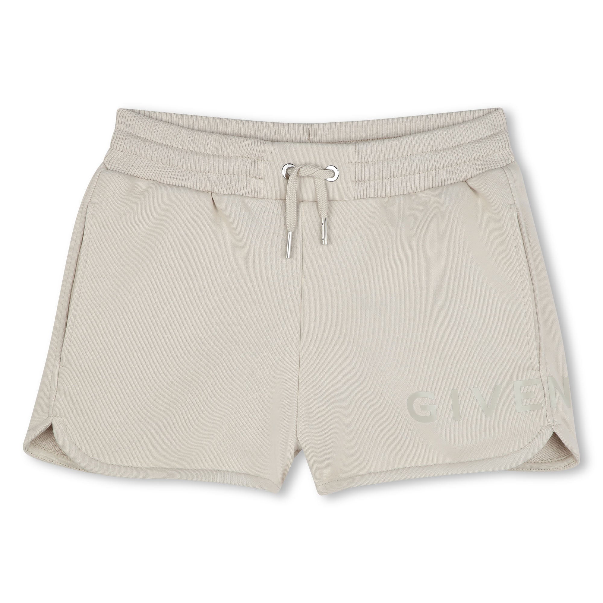 Girls Beige Logo Cotton Shorts