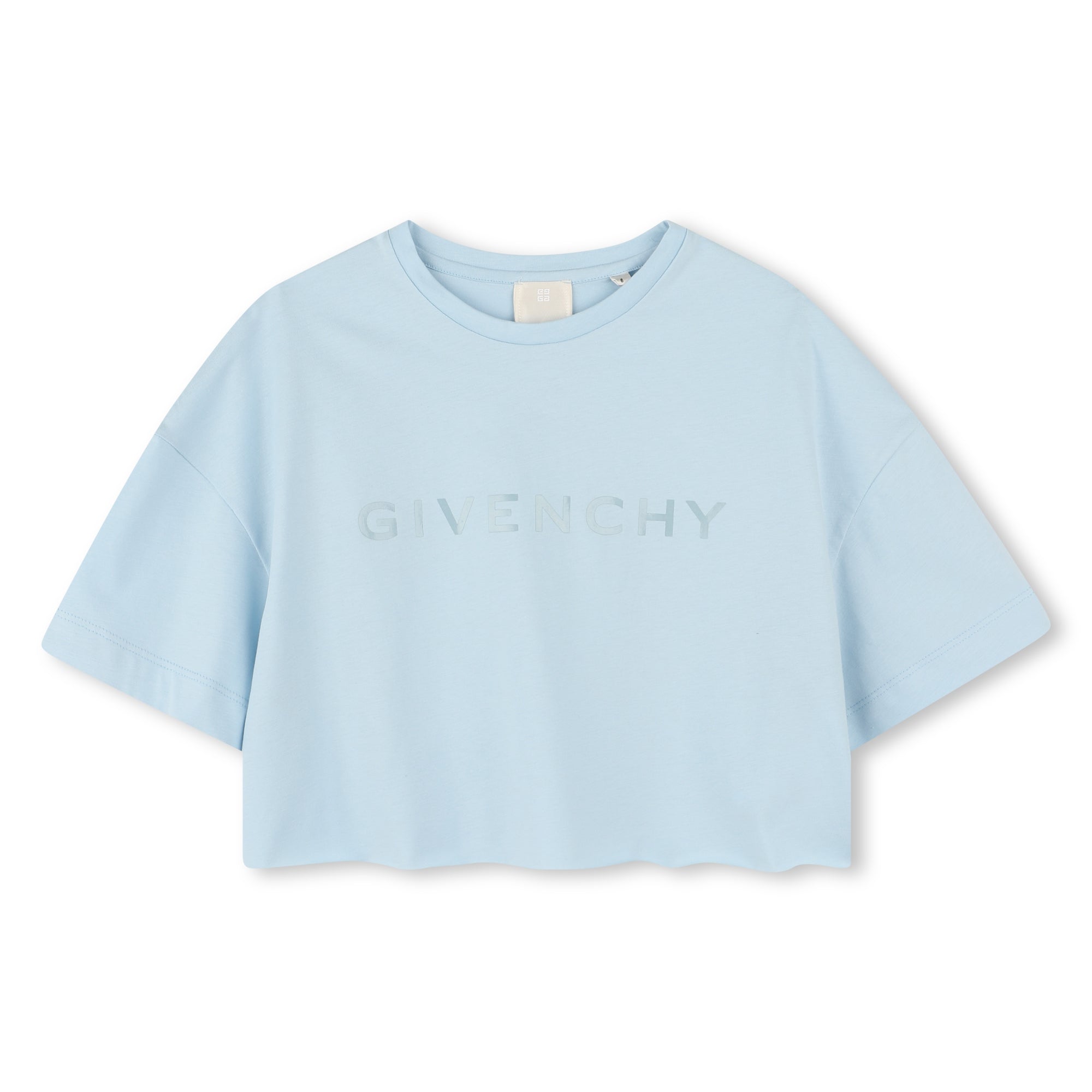 Girls Light Blue Logo Cotton T-Shirt