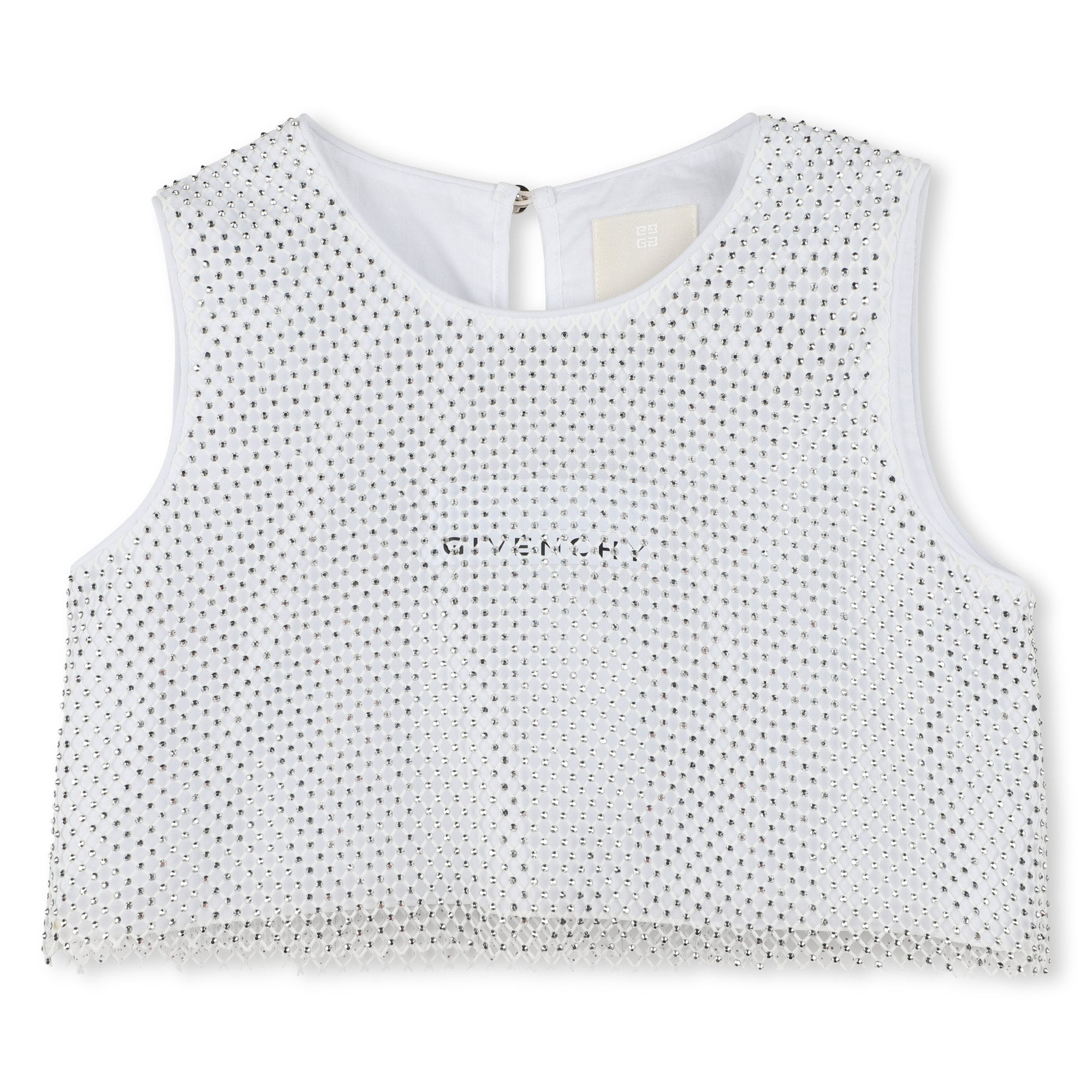 Girls Silver Rhinestones Mesh Top