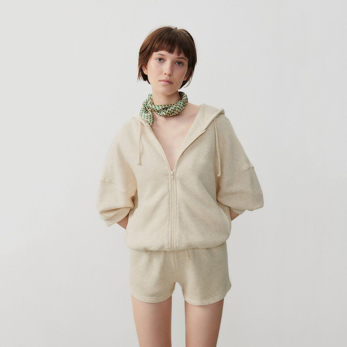 Women Beige Zip-Up Top