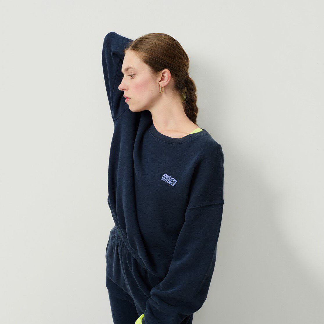 Women Navy Cotton Sweatshirt