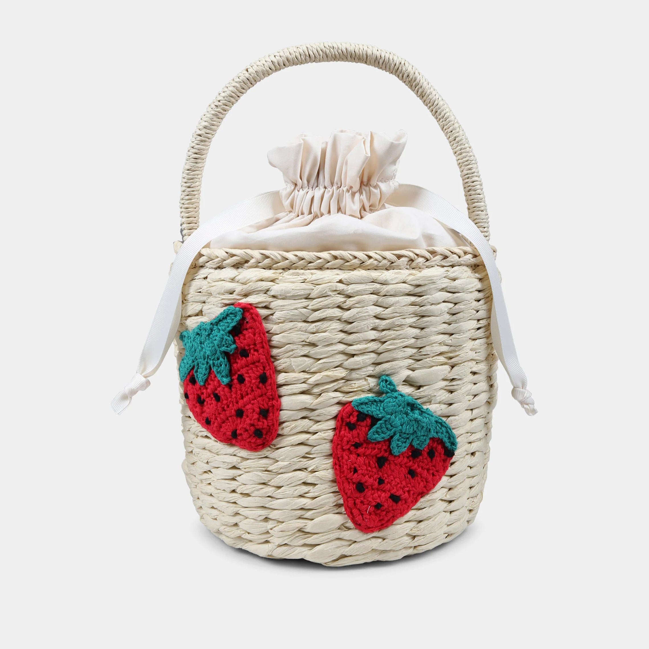 Girls Beige Strawberry Bucket Bag