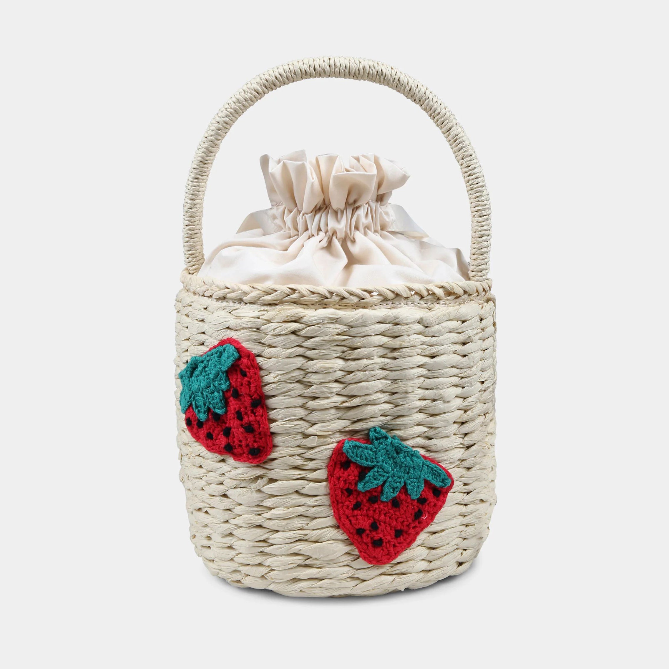 Girls Beige Strawberry Bucket Bag