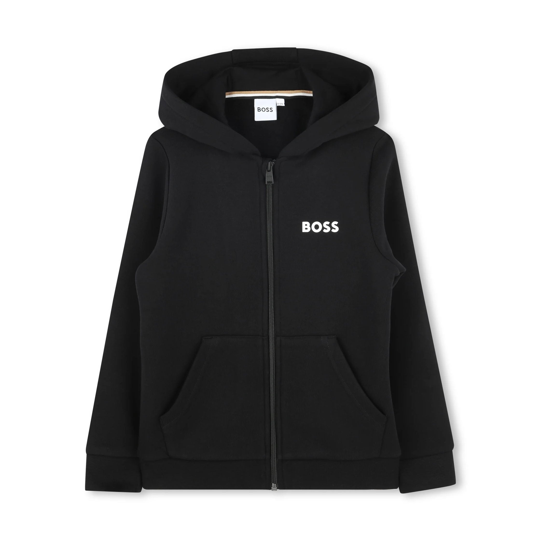 Boys Black Cotton Zip-Up Top