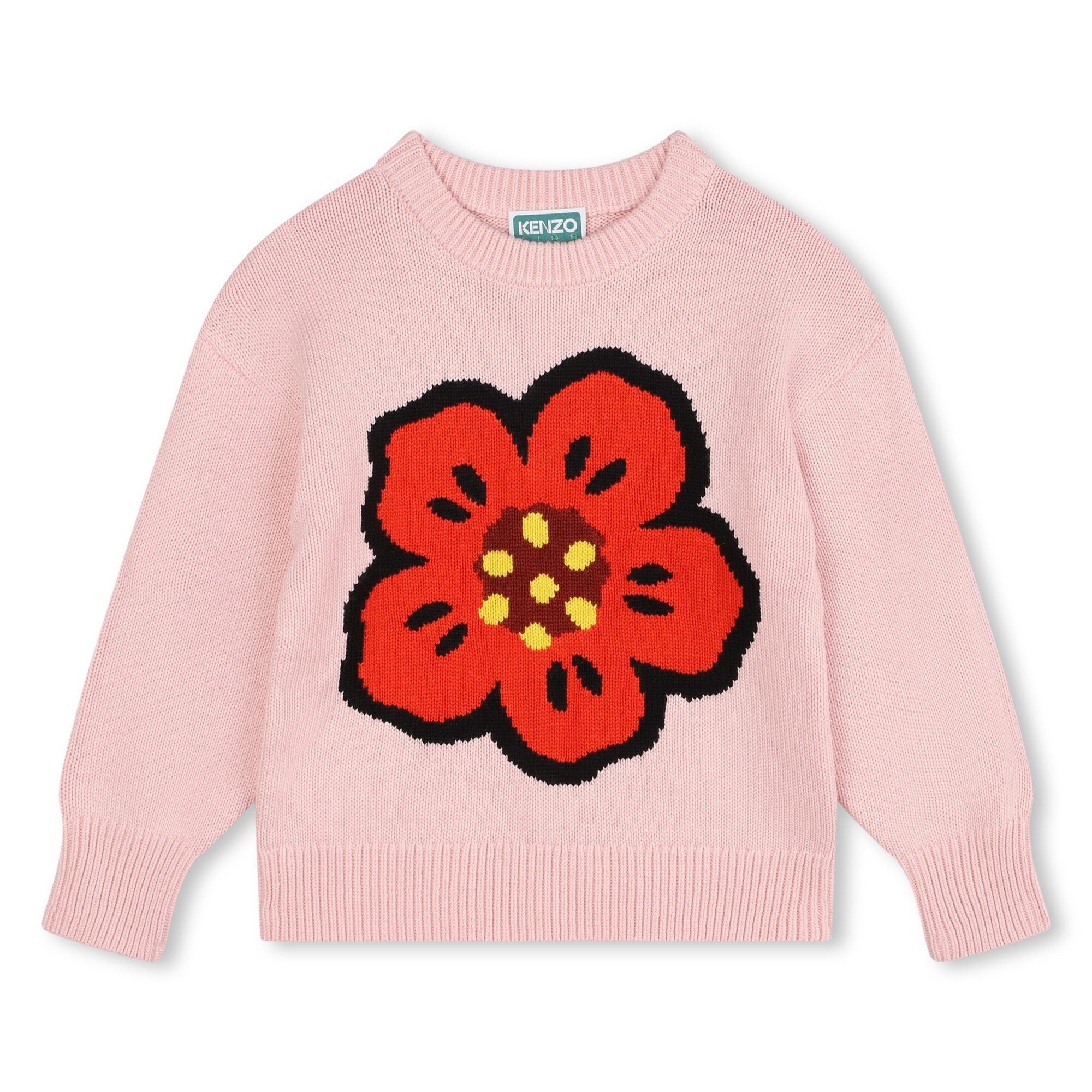 Girls Pink Flower Cotton Sweater