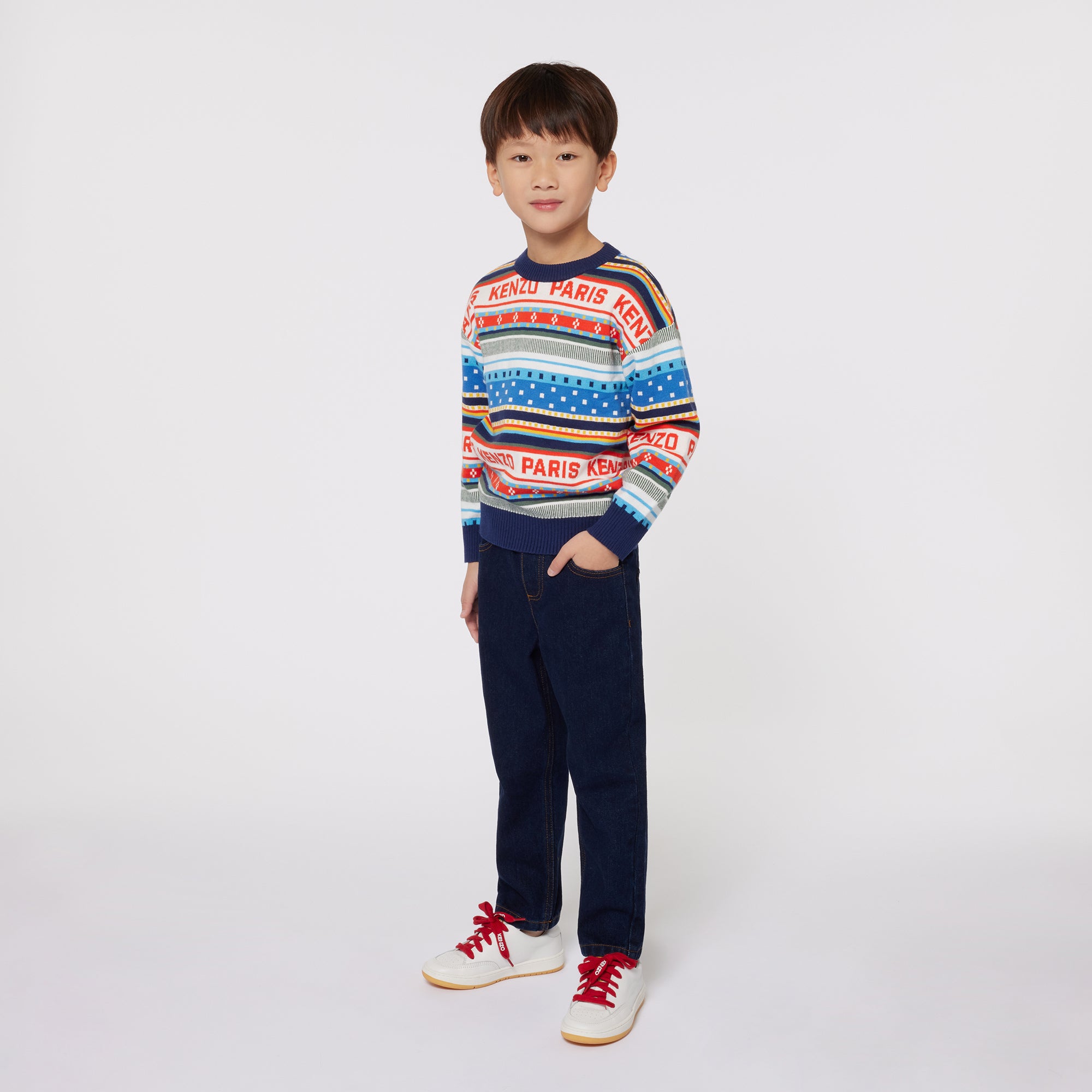 Boys Navy Jacquard Cotton Sweater