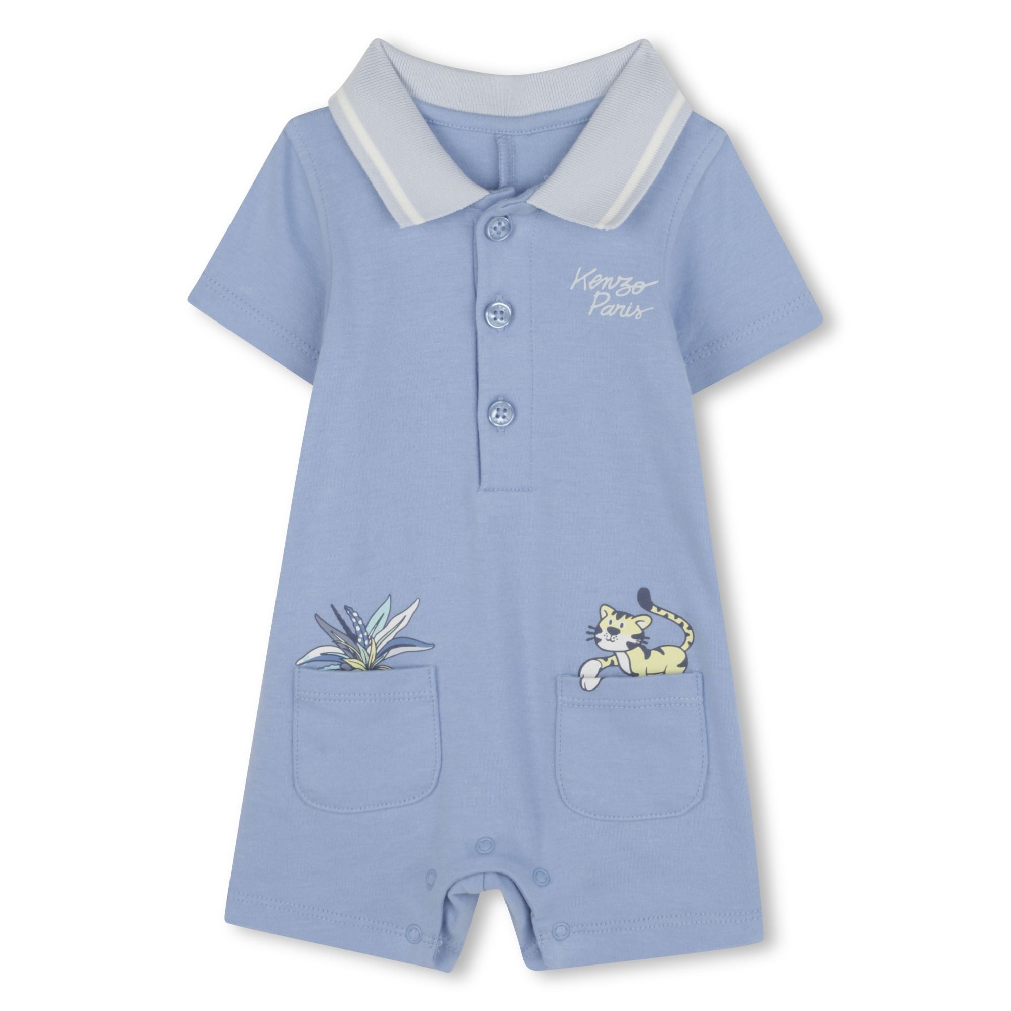 Baby Boys & Girls Blue Cotton Babysuit