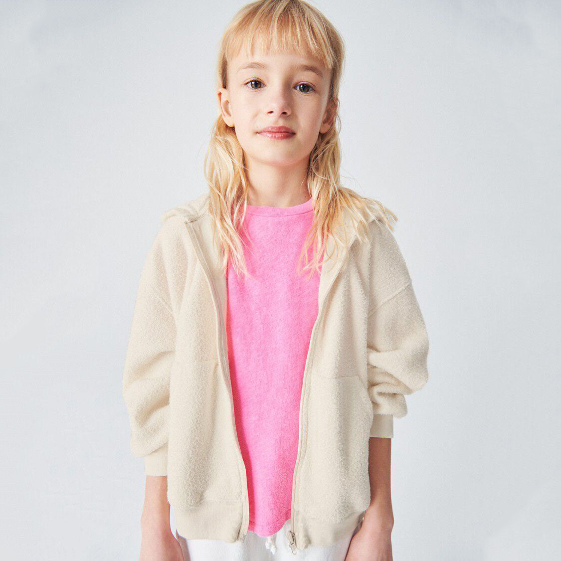 Boys & Girls White Cotton Zip-Up Top