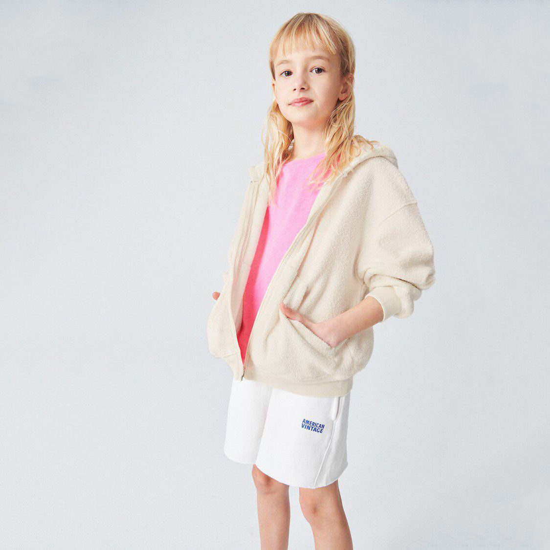 Boys & Girls White Cotton Zip-Up Top