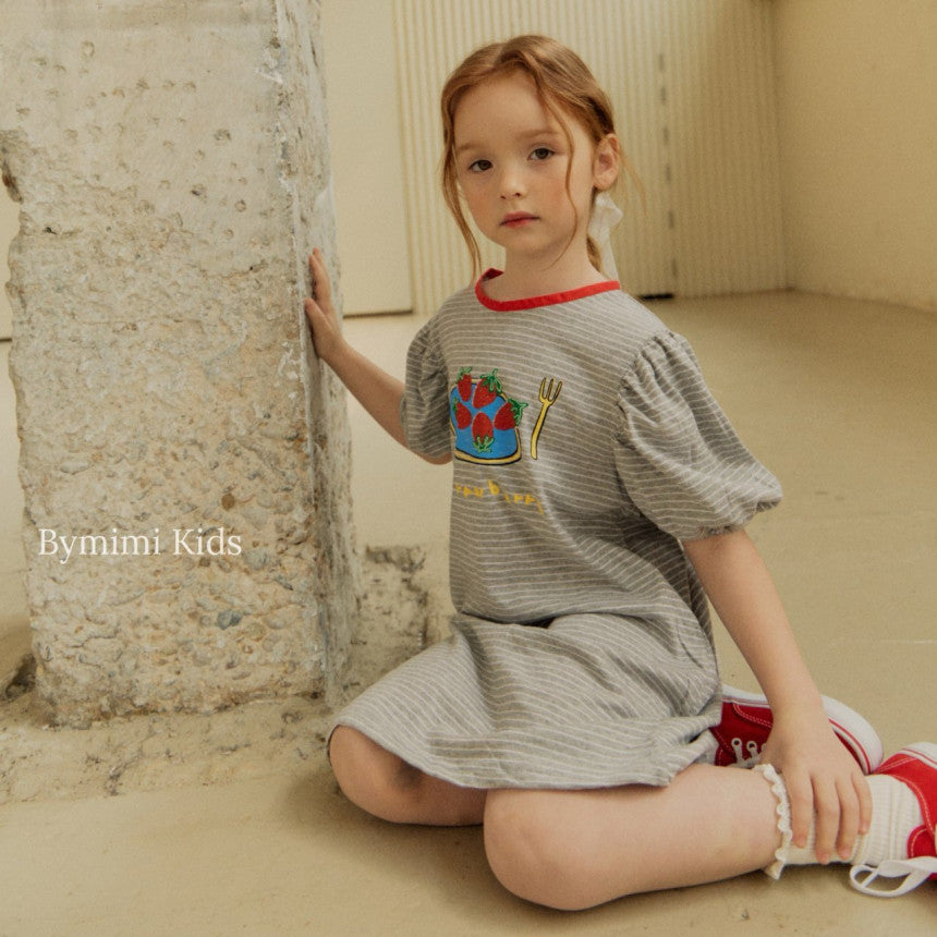 Girls Grey Stripes Cotton Dress