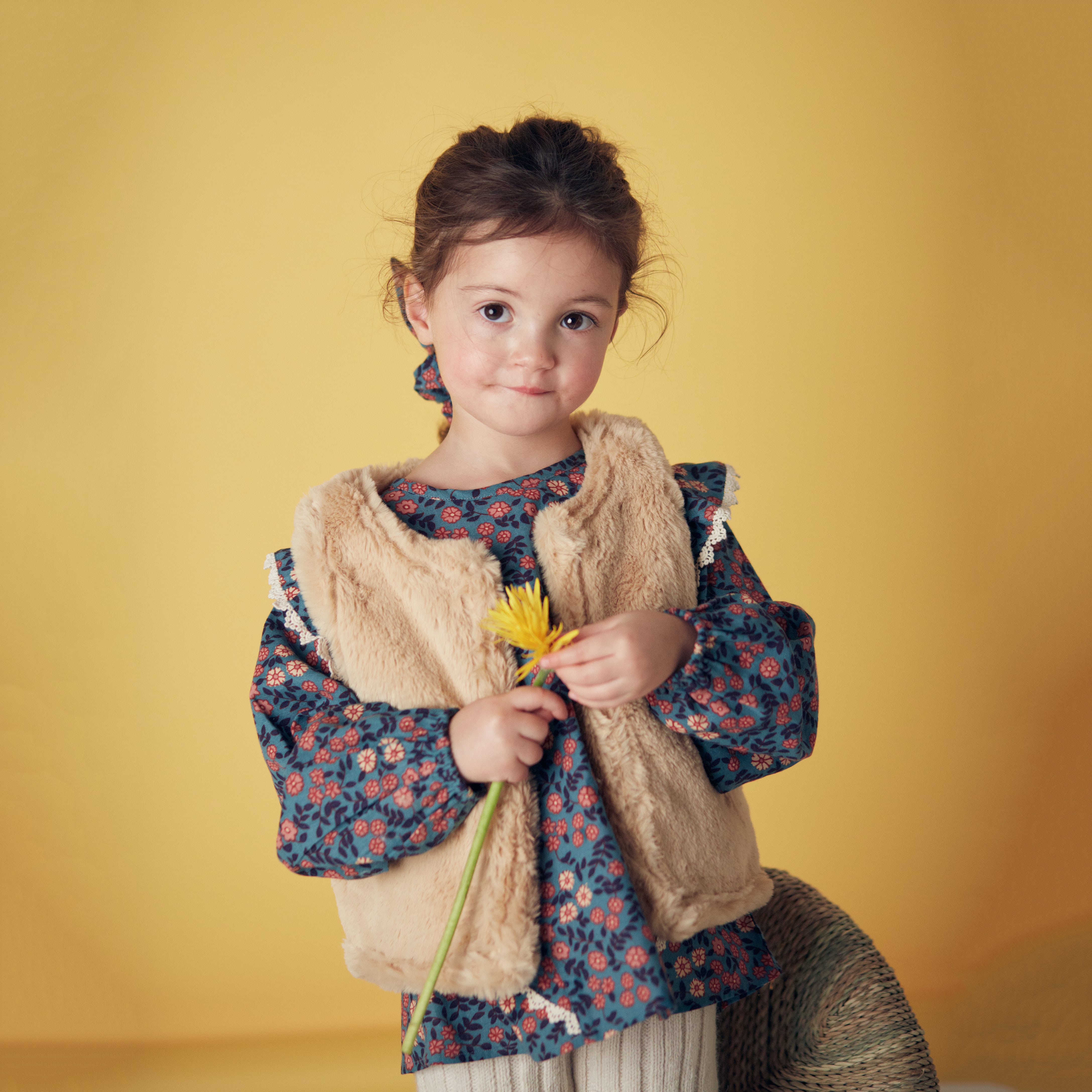 Girls Beige Embroidered Reversible Gilet