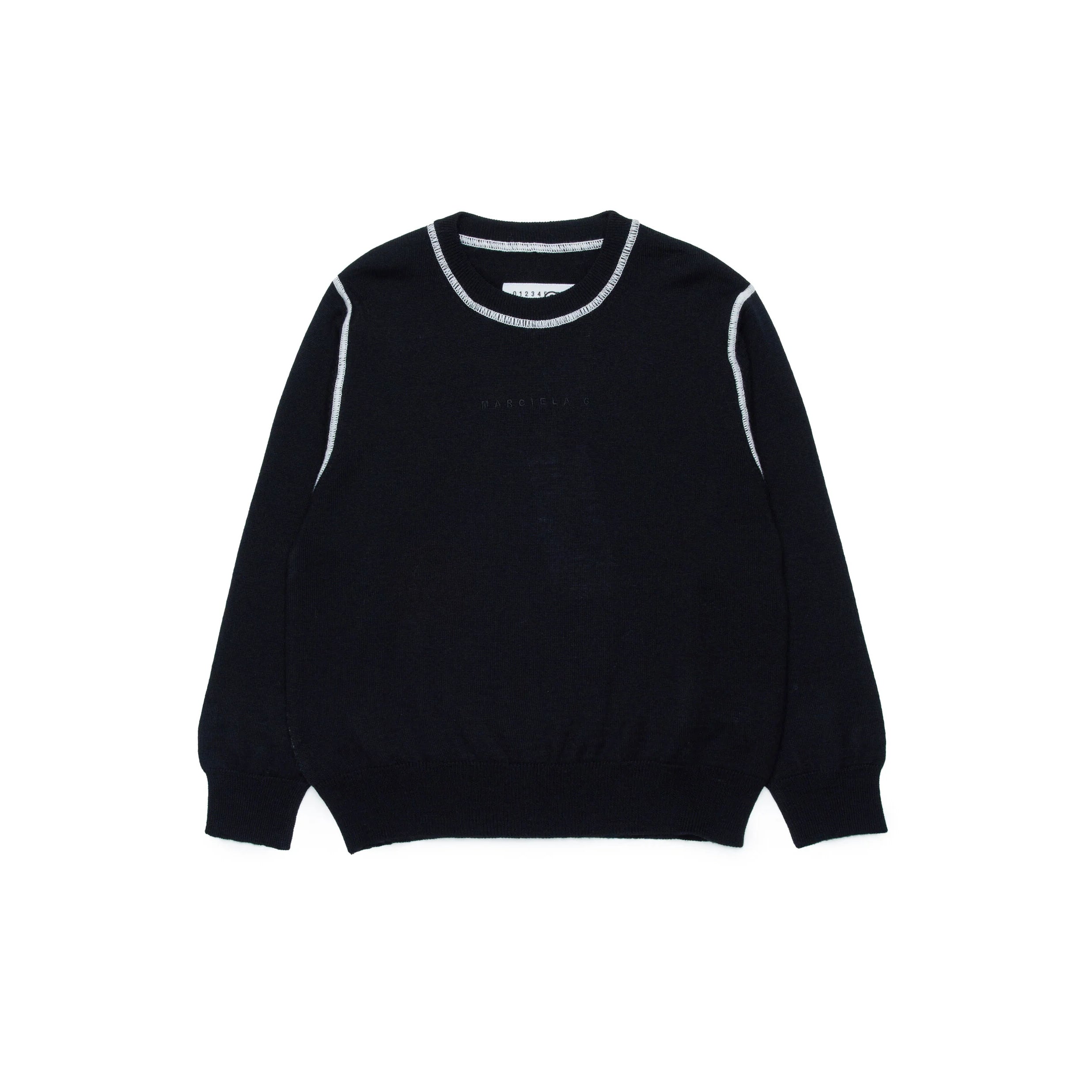 Boys & Girls Black Embroidered Wool Sweater