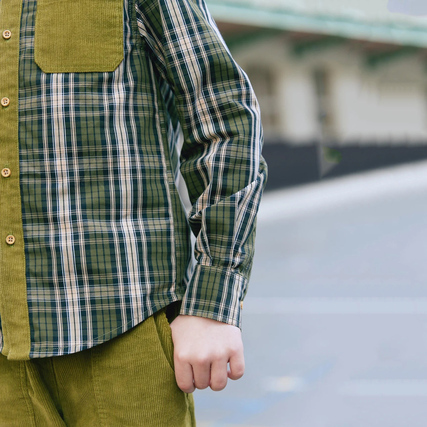 Boys Khaki Check Cotton Shirt