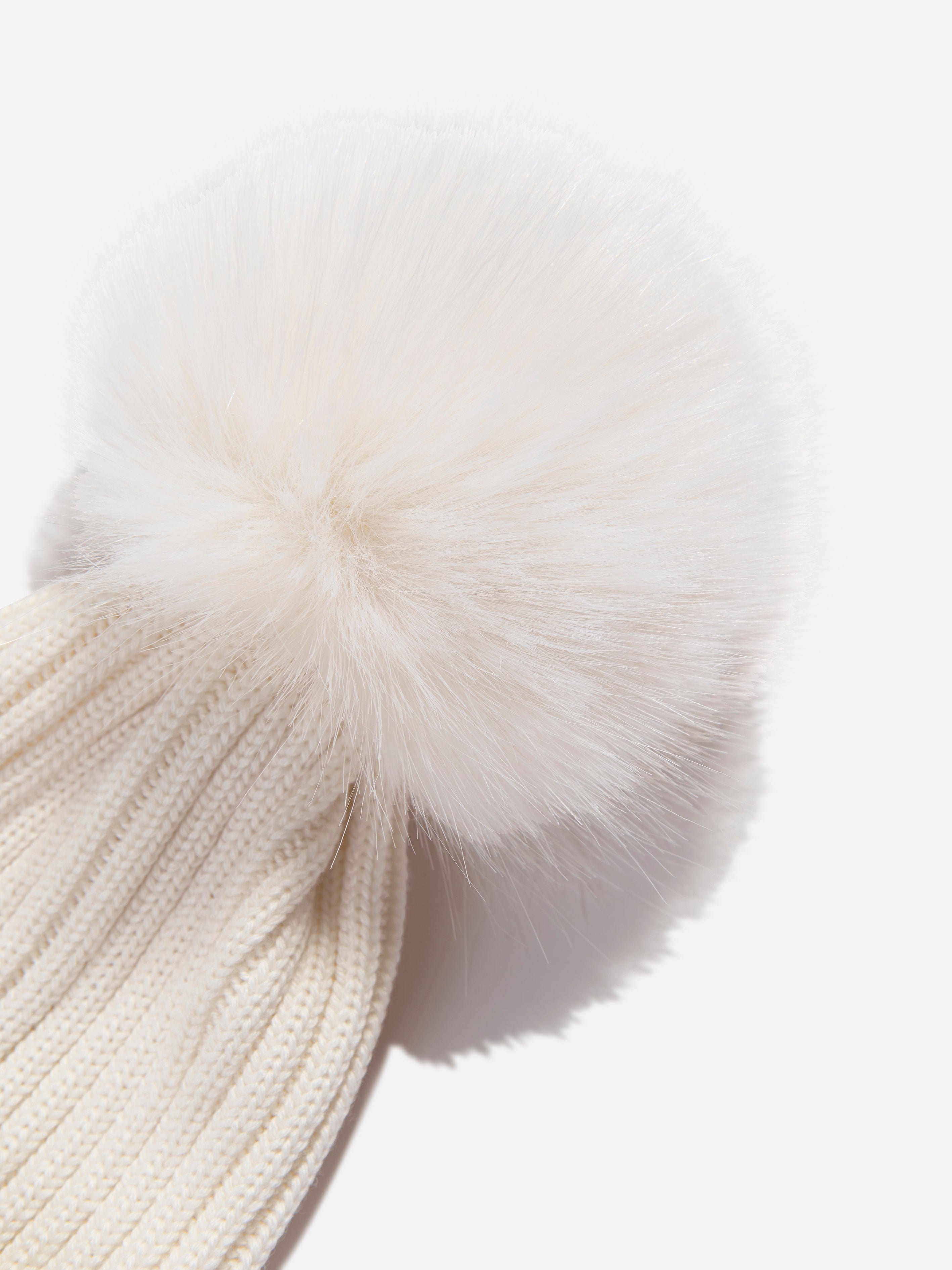 Moncler Enfant Girls Logo Pom Pom Hat in Ivory