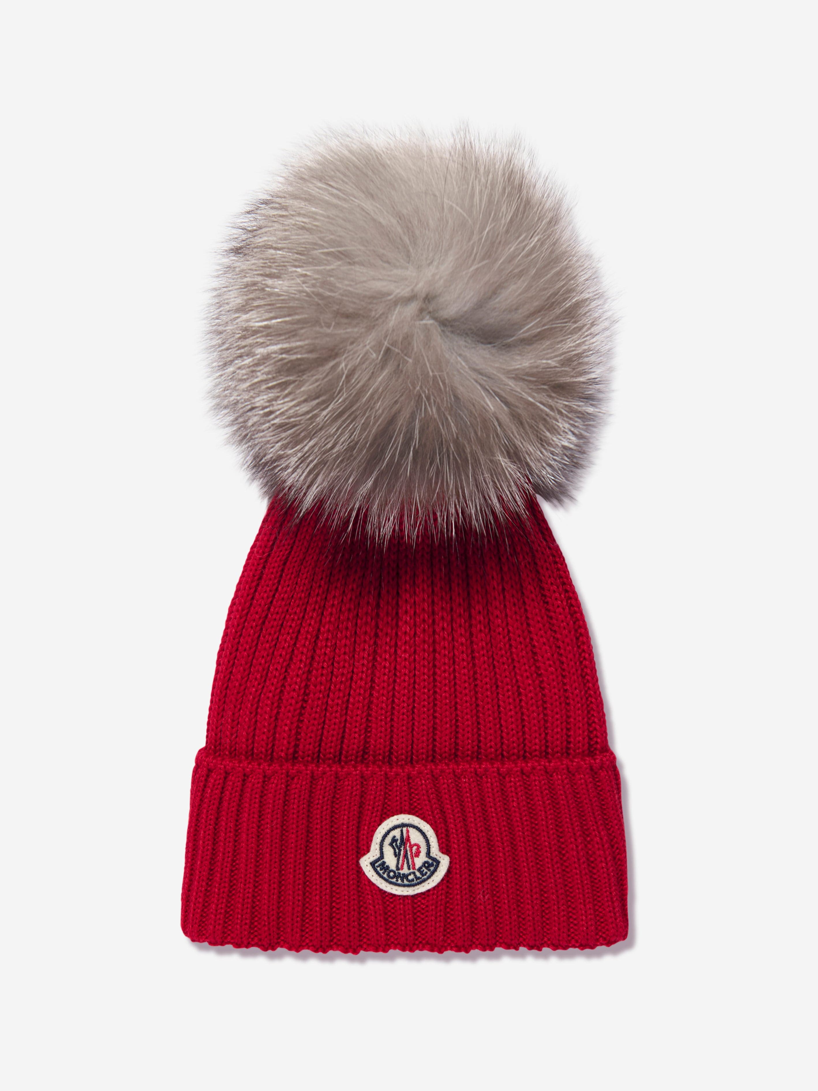 Moncler Enfant Girls Wool Pom Pom Hat in Red