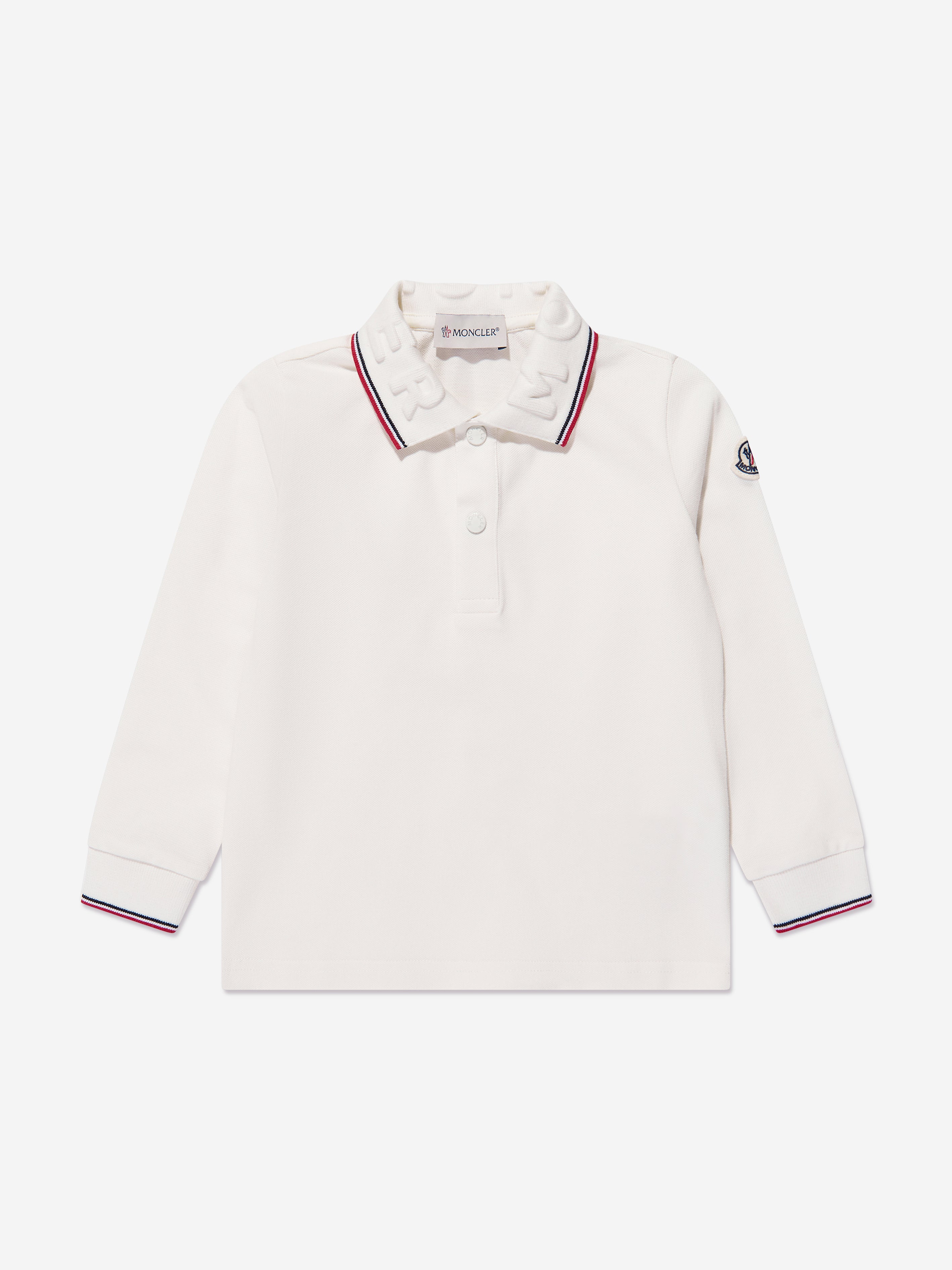 Moncler Enfant Boys Long Sleeve Polo Shirt in Ivory