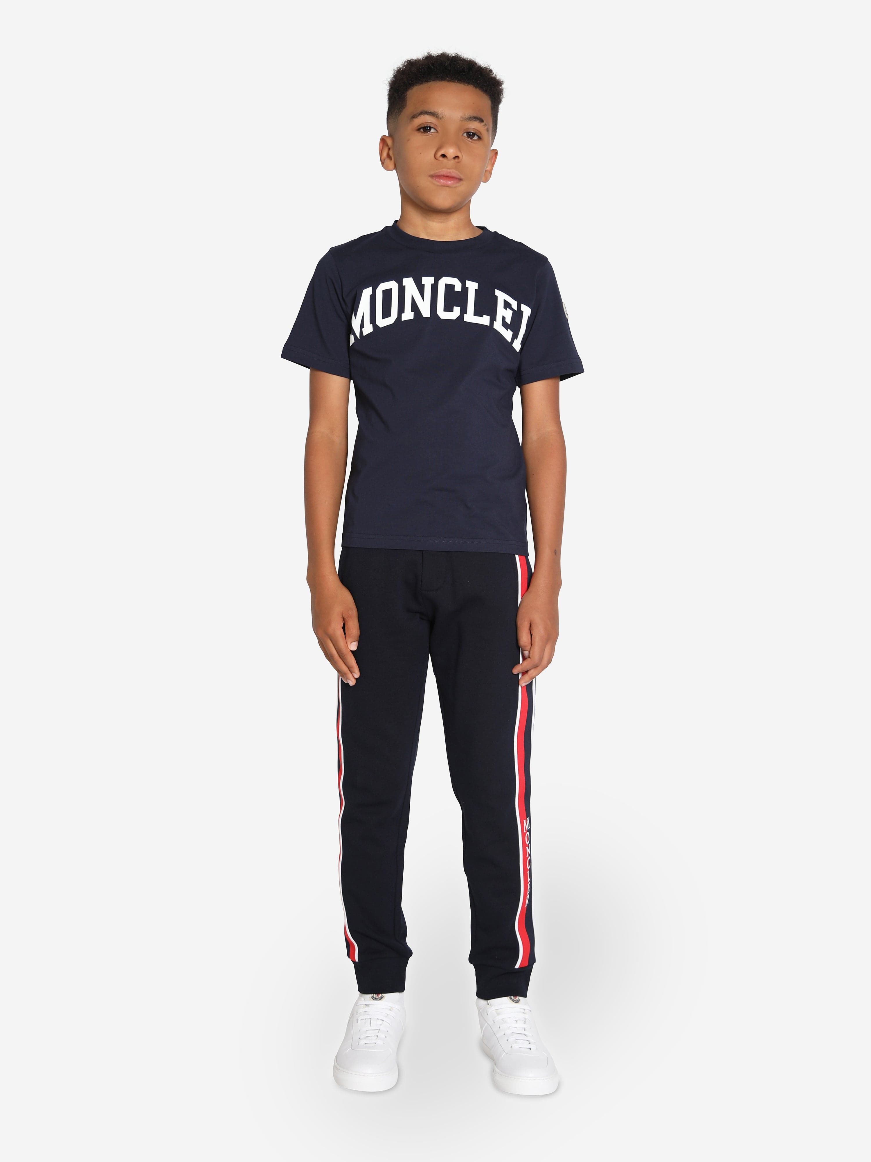 Moncler Enfant Boys Logo Print T-Shirt in Navy