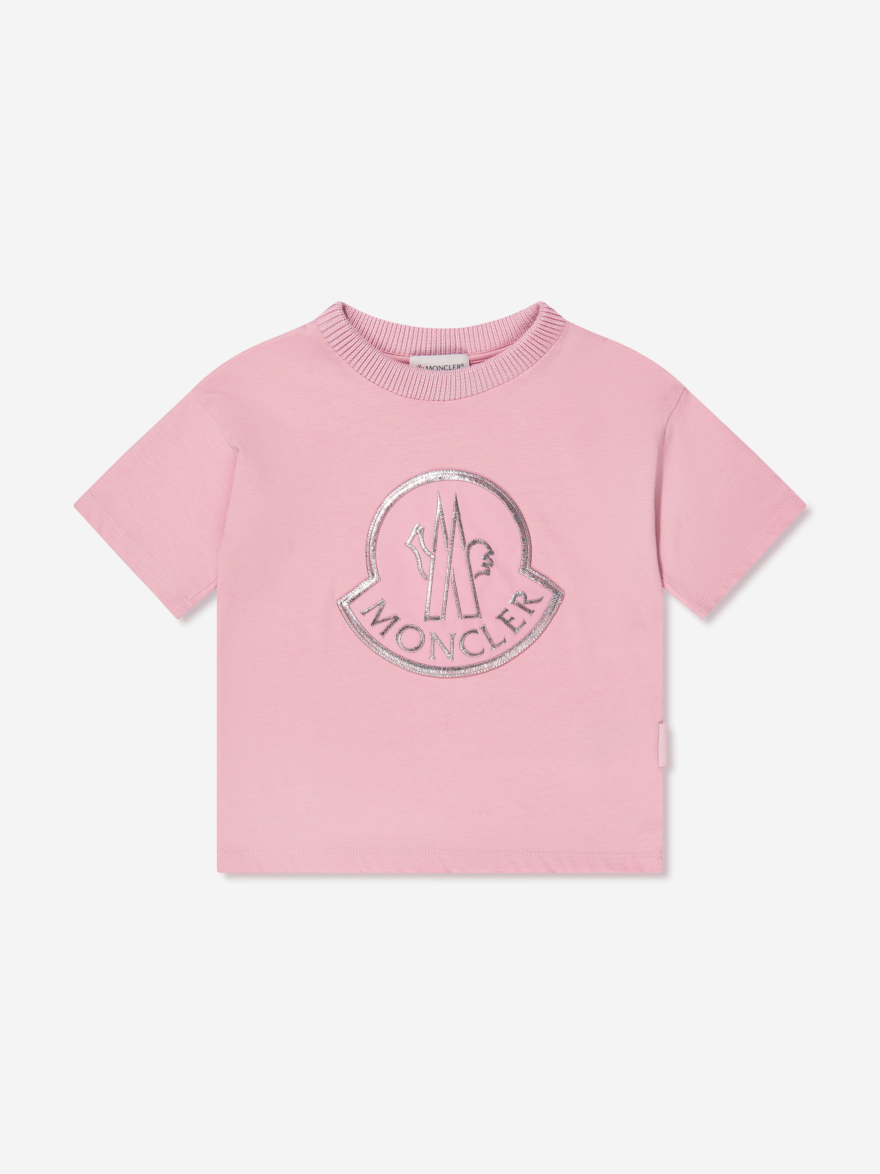 Moncler Enfant Girls Logo Print T-Shirt in Pink