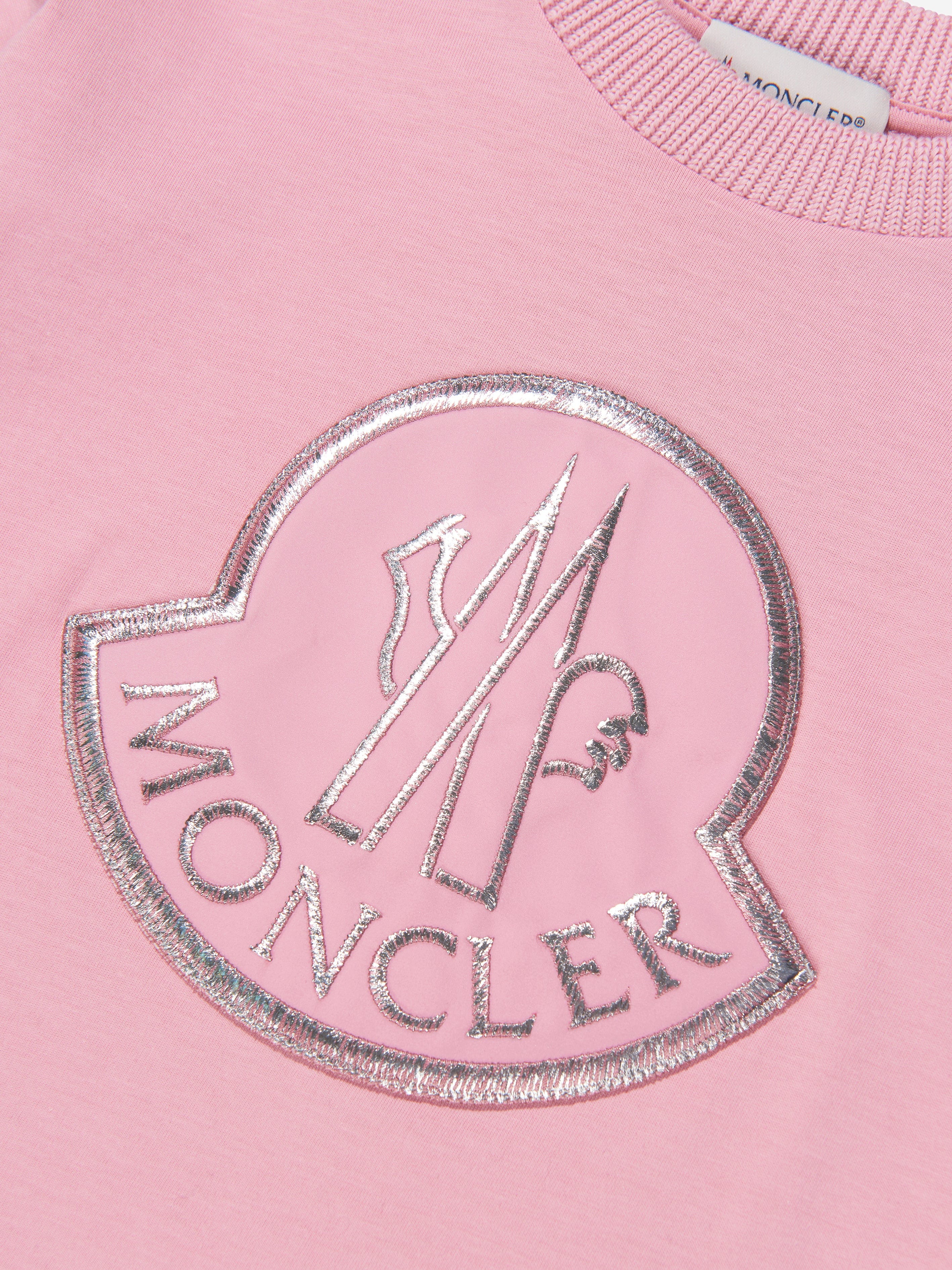 Moncler Enfant Girls Logo Print T-Shirt in Pink