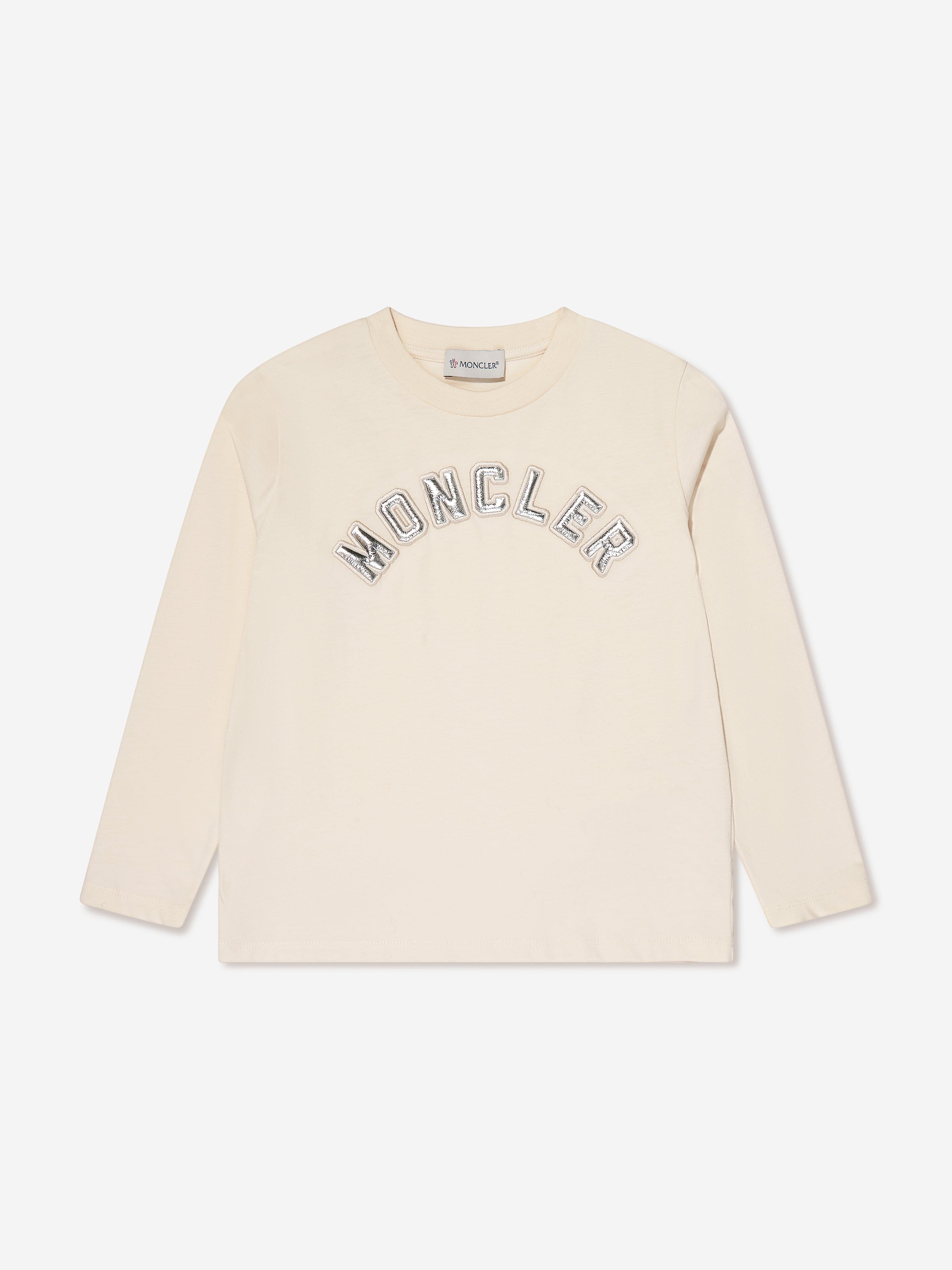 Moncler Enfant Girls Long Sleeve Logo T-Shirt in Cream