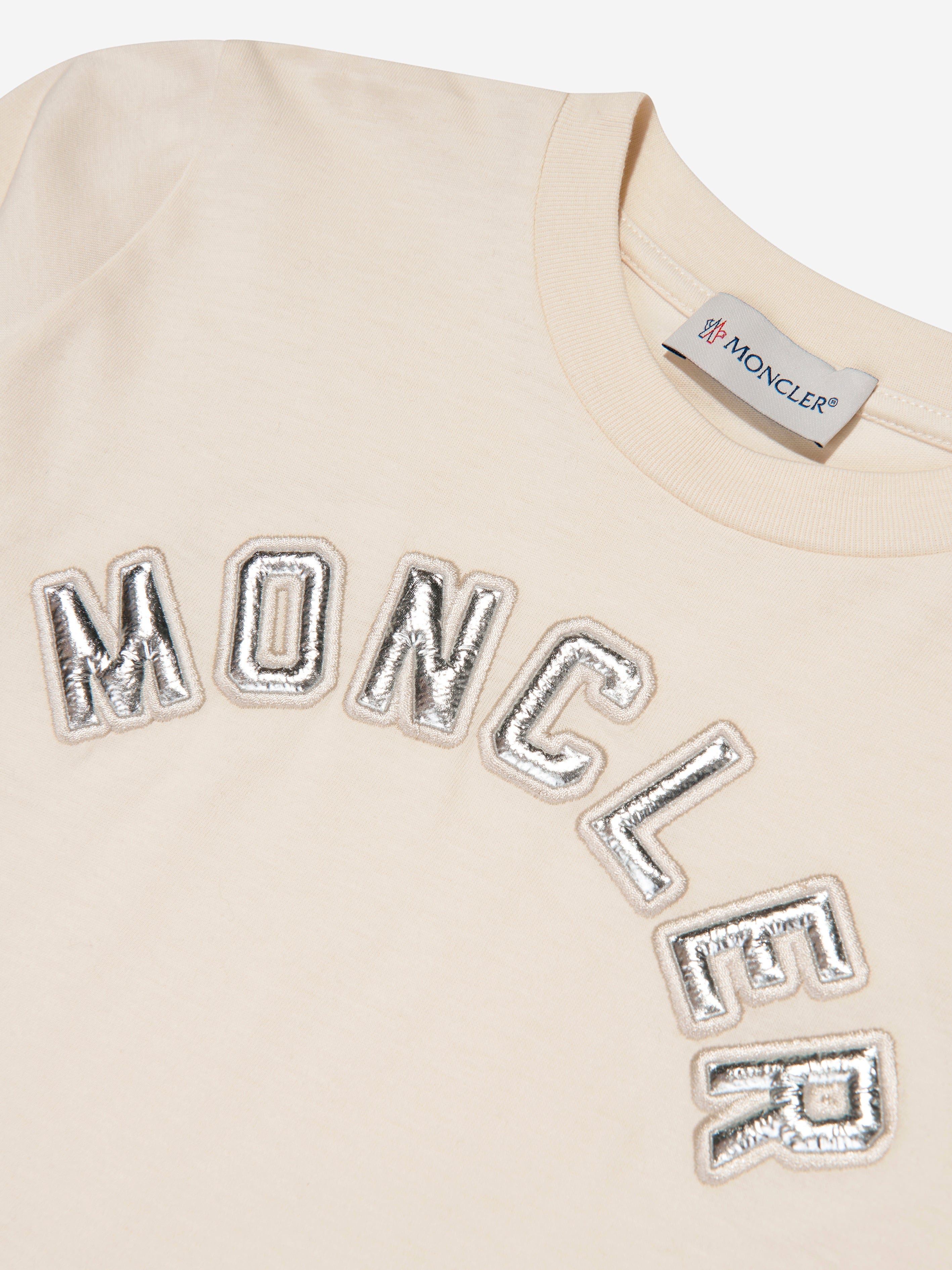 Moncler Enfant Girls Long Sleeve Logo T-Shirt in Cream