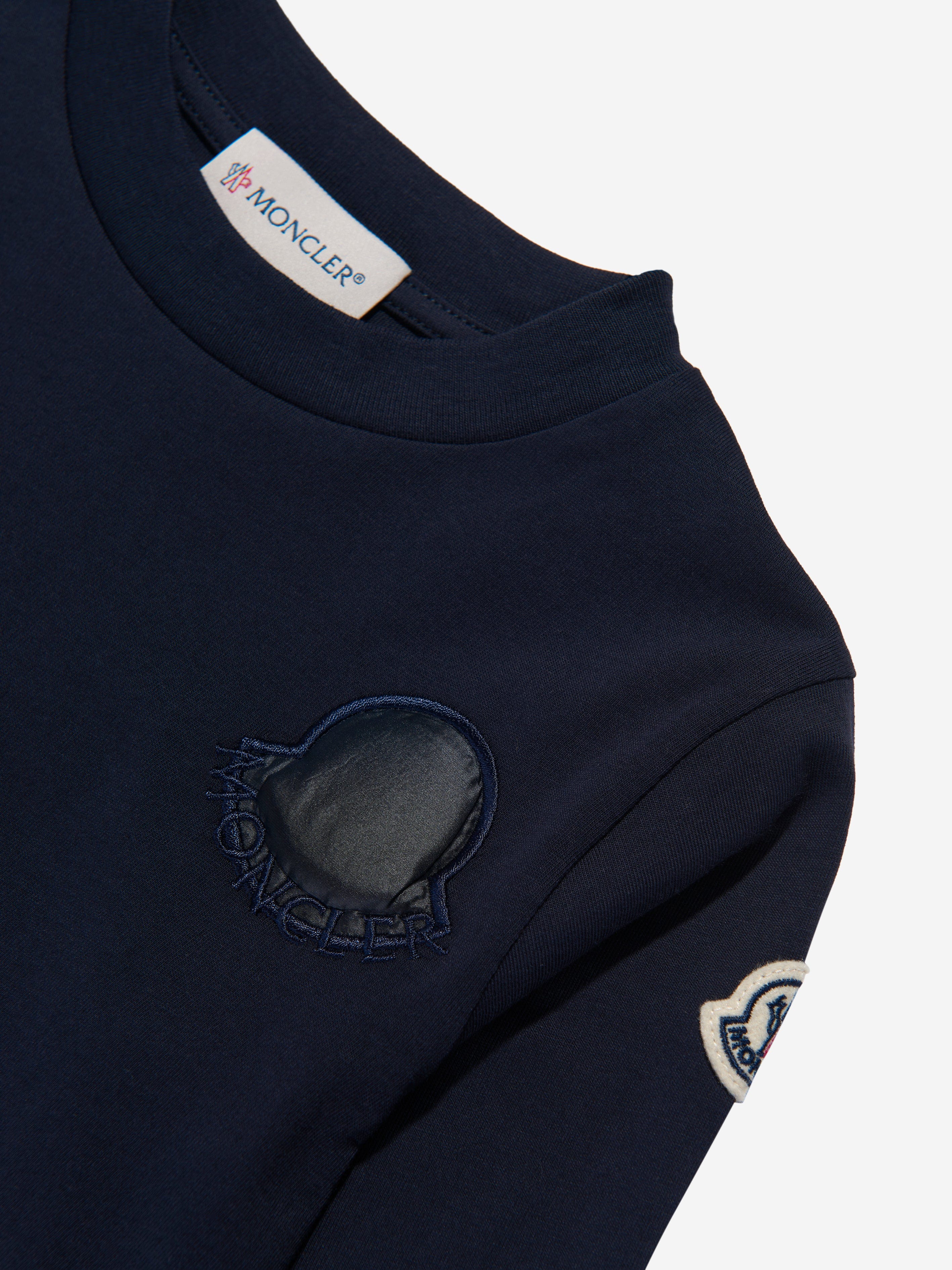 Moncler Enfant Girls Long Sleeve Logo T-Shirt in Navy