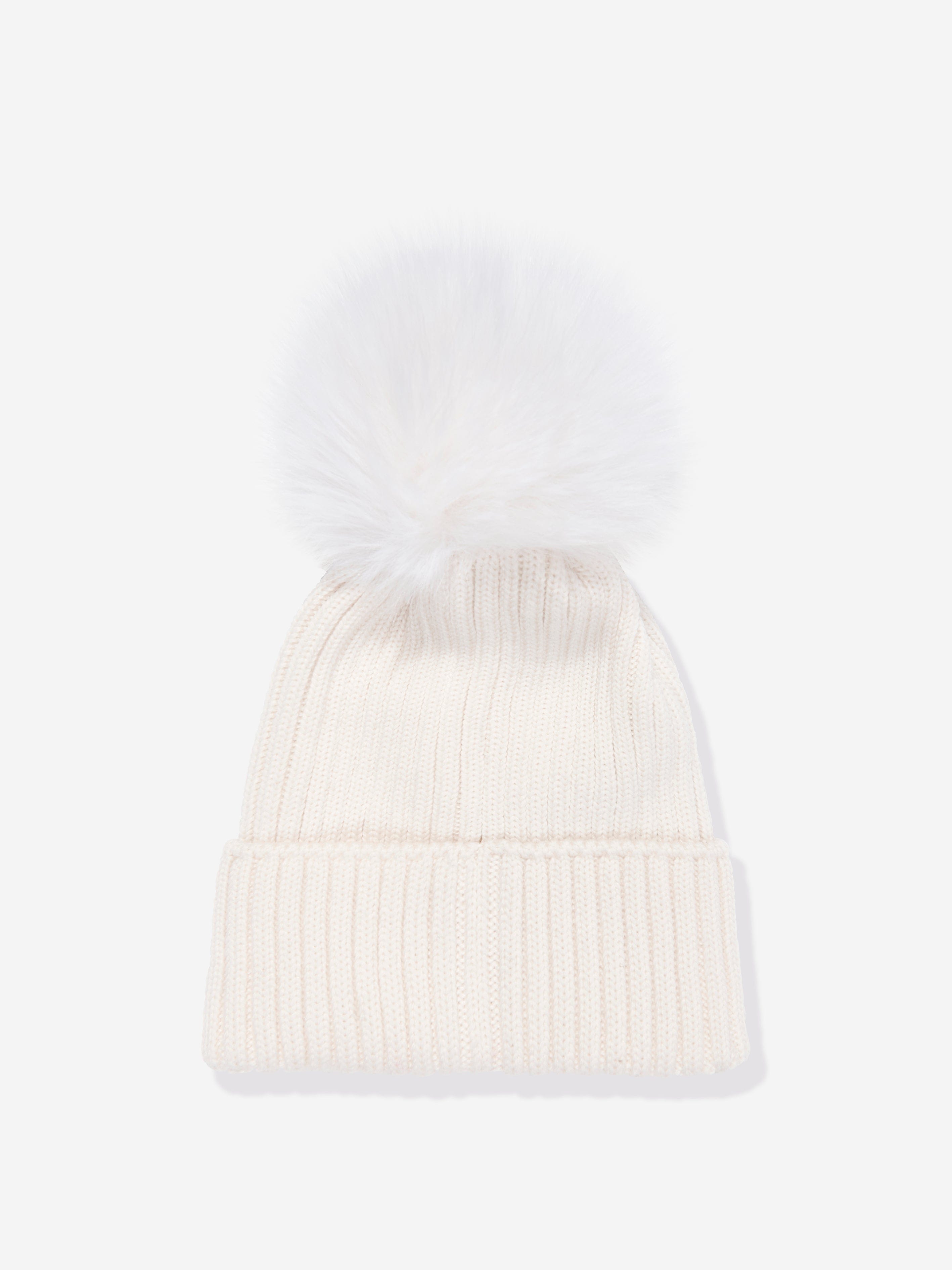 Moncler Enfant Girls Wool Pom Pom Hat in Ivory