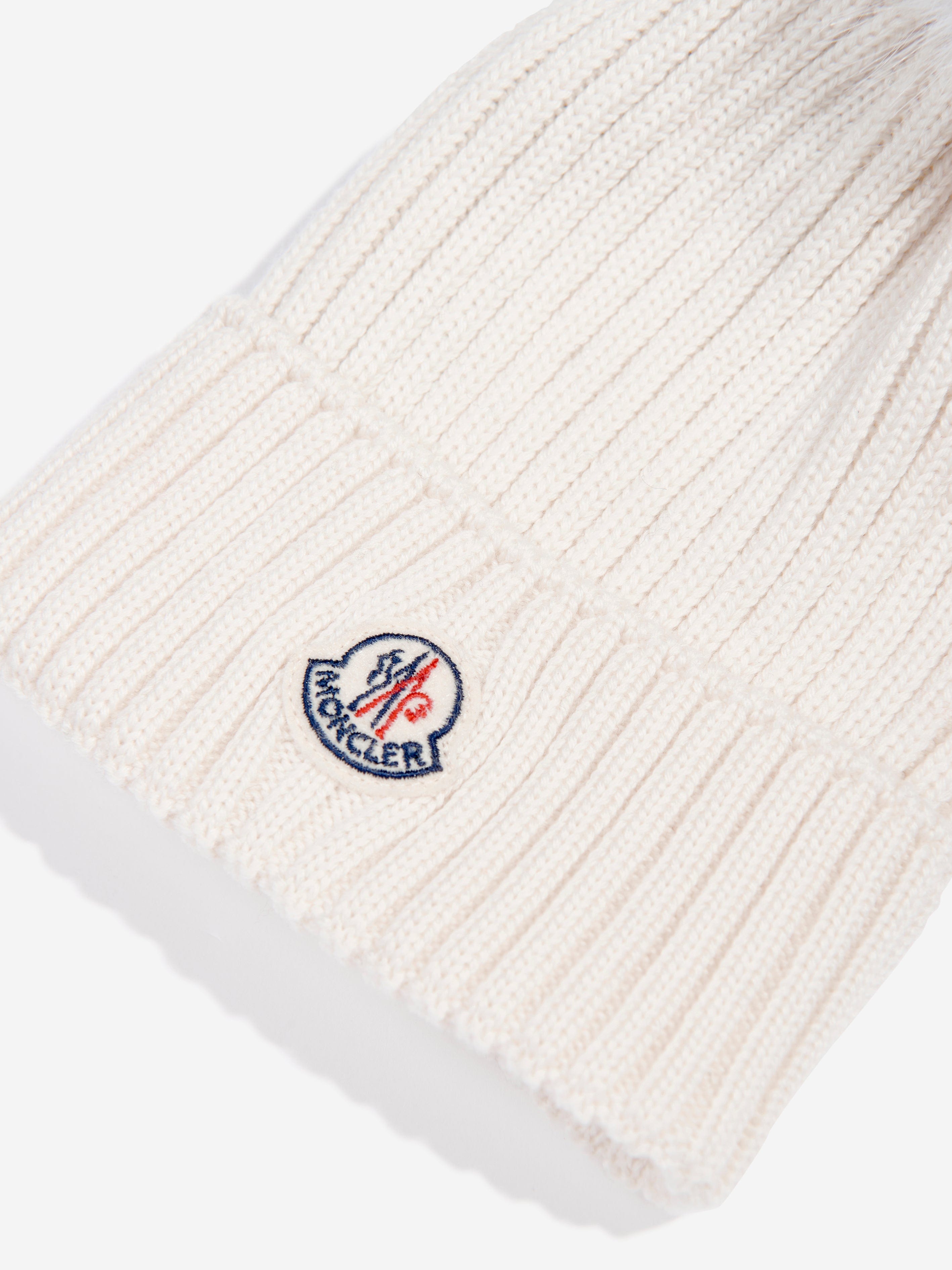 Moncler Enfant Girls Wool Pom Pom Hat in Ivory