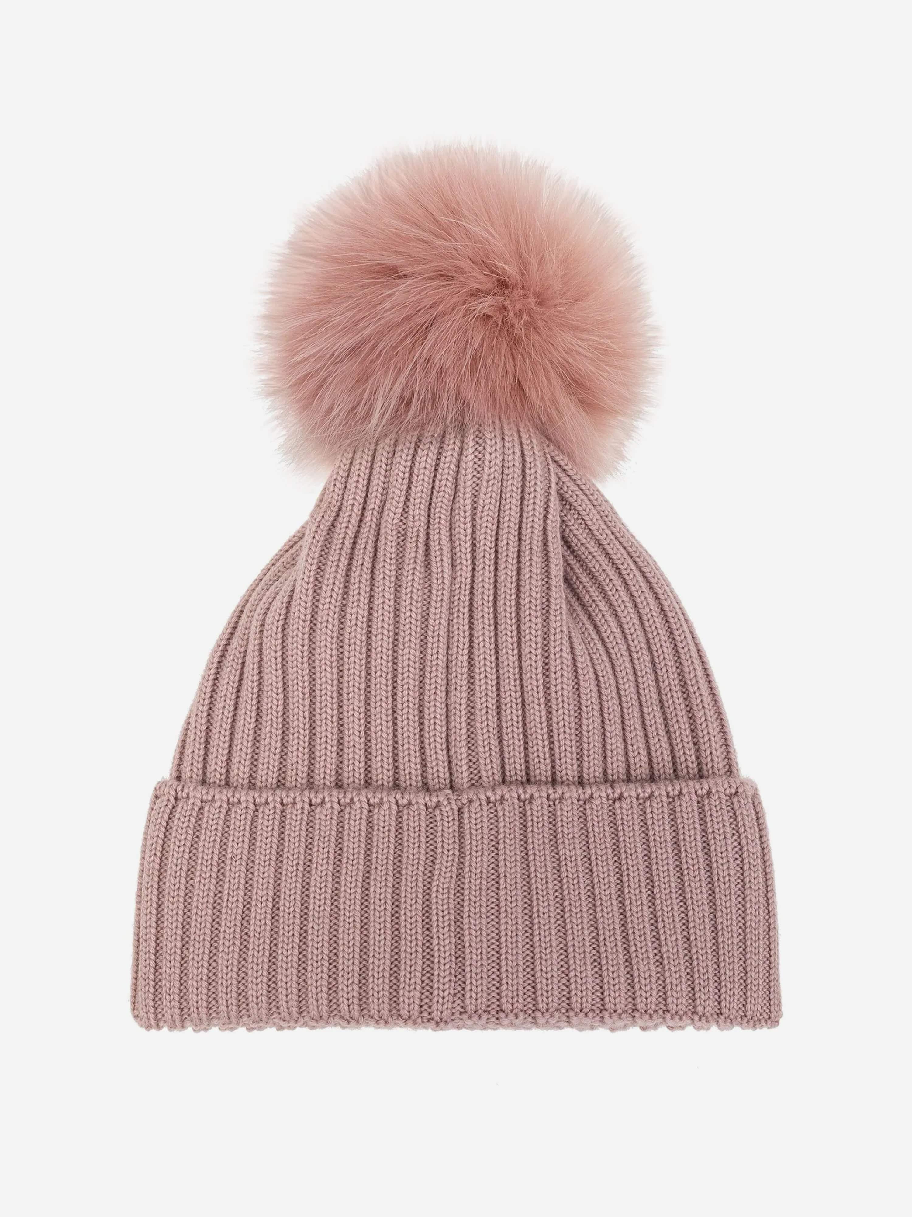 Moncler Enfant Girls Wool Pom Pom Hat in Pink