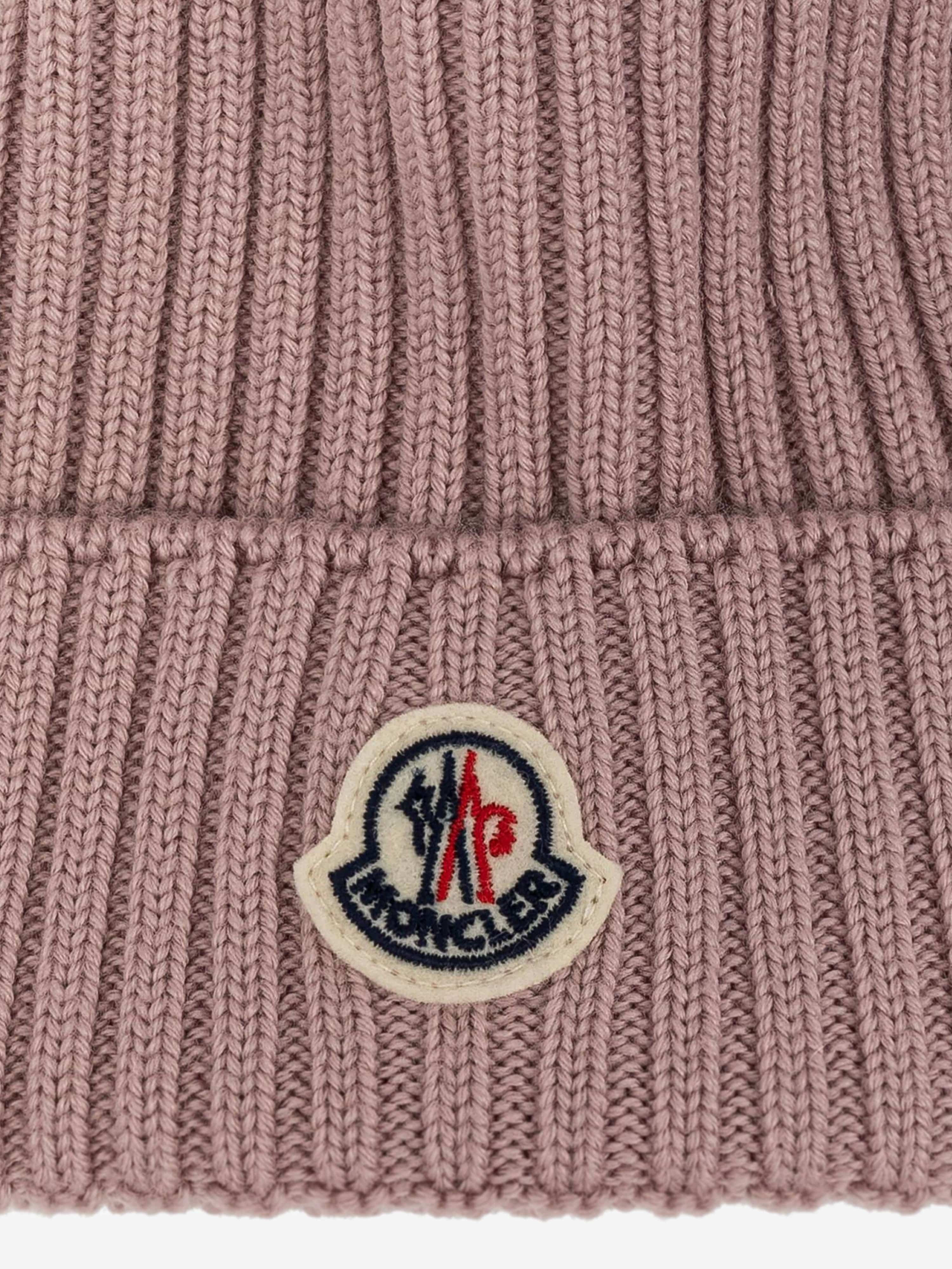 Moncler Enfant Girls Wool Pom Pom Hat in Pink