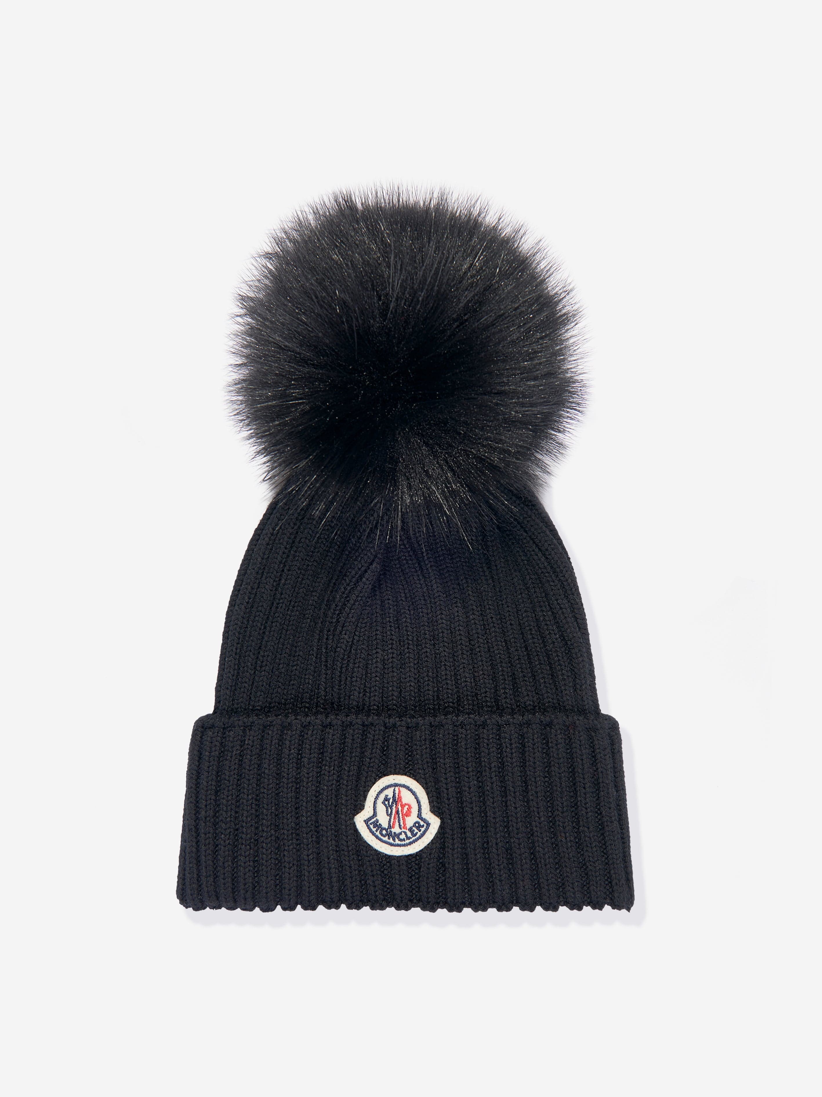 Moncler Enfant Girls Wool Pom Pom Hat in Black