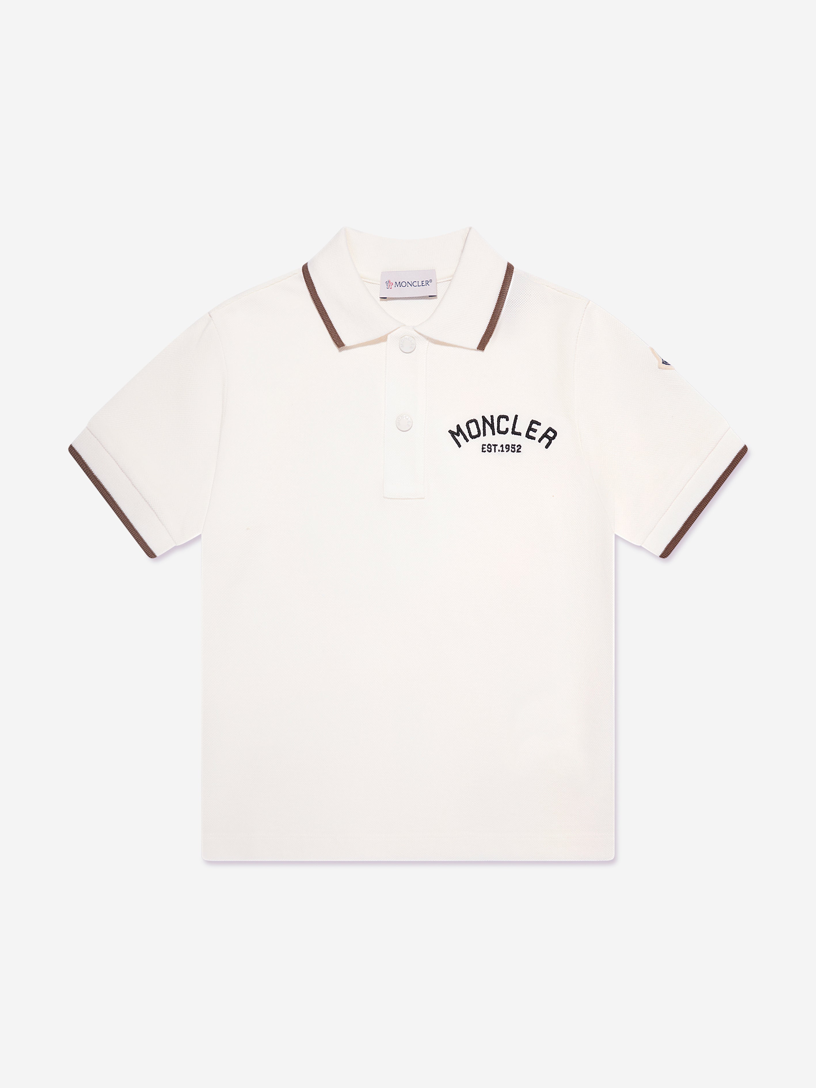 Moncler Enfant Boys Long Sleeve Polo Shirt in Ivory